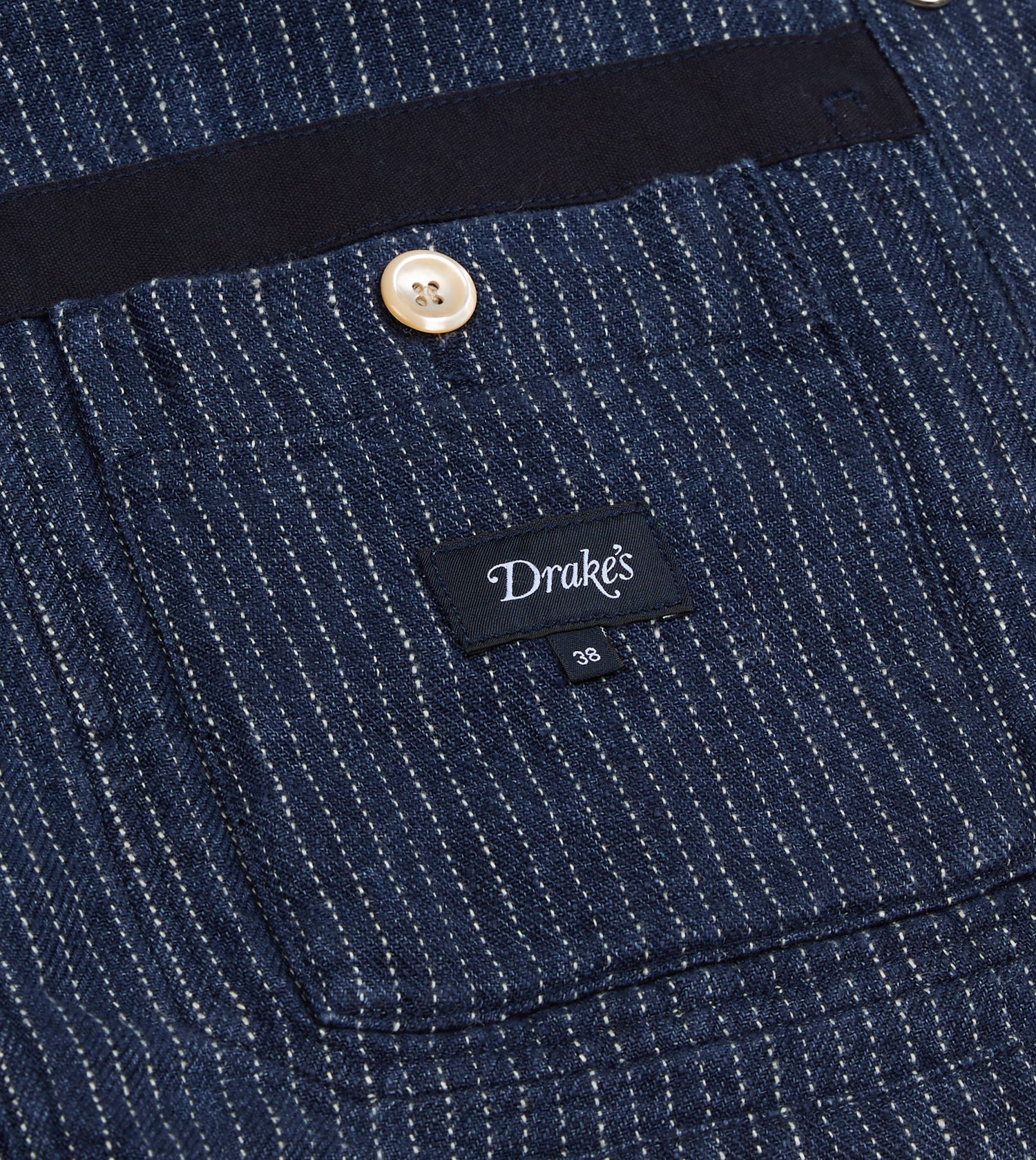 Indigo Stripe Linen Loop Button Chore Jacket