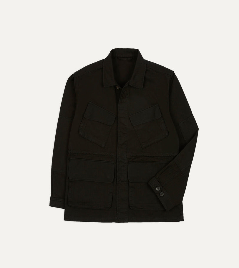 Drake's by A. Levine Black Herringbone Cotton Jungle Jacket