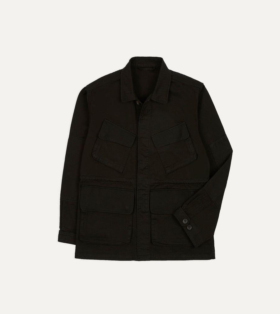 Drake's by A. Levine Black Herringbone Cotton Jungle Jacket