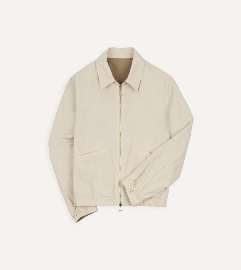 Ecru and Tan Reversible Cotton Blouson Jacket