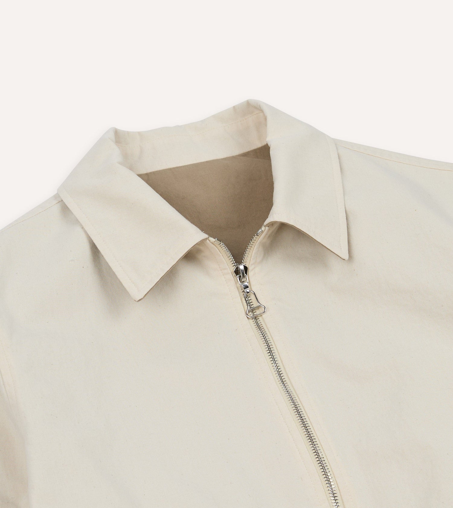 Ecru and Tan Reversible Cotton Blouson Jacket