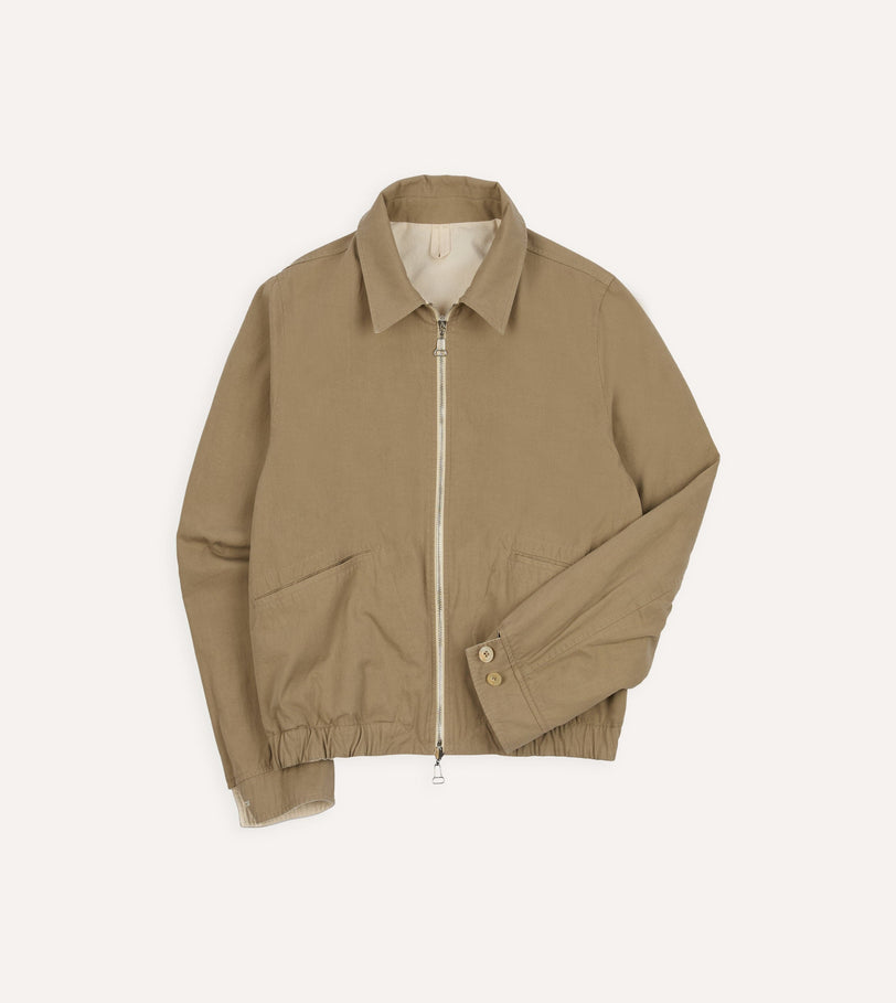 Ecru and Tan Reversible Cotton Blouson Jacket