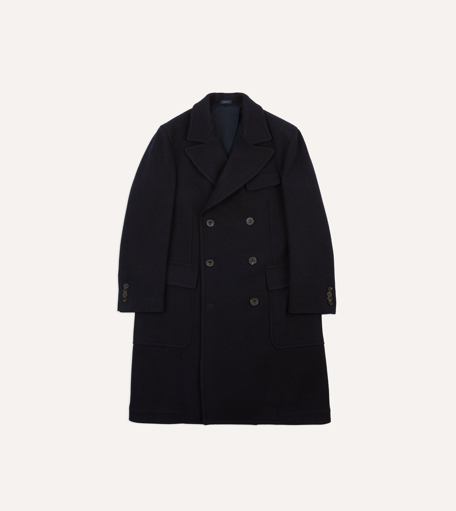 Navy Double-Breasted Wool Overcoat