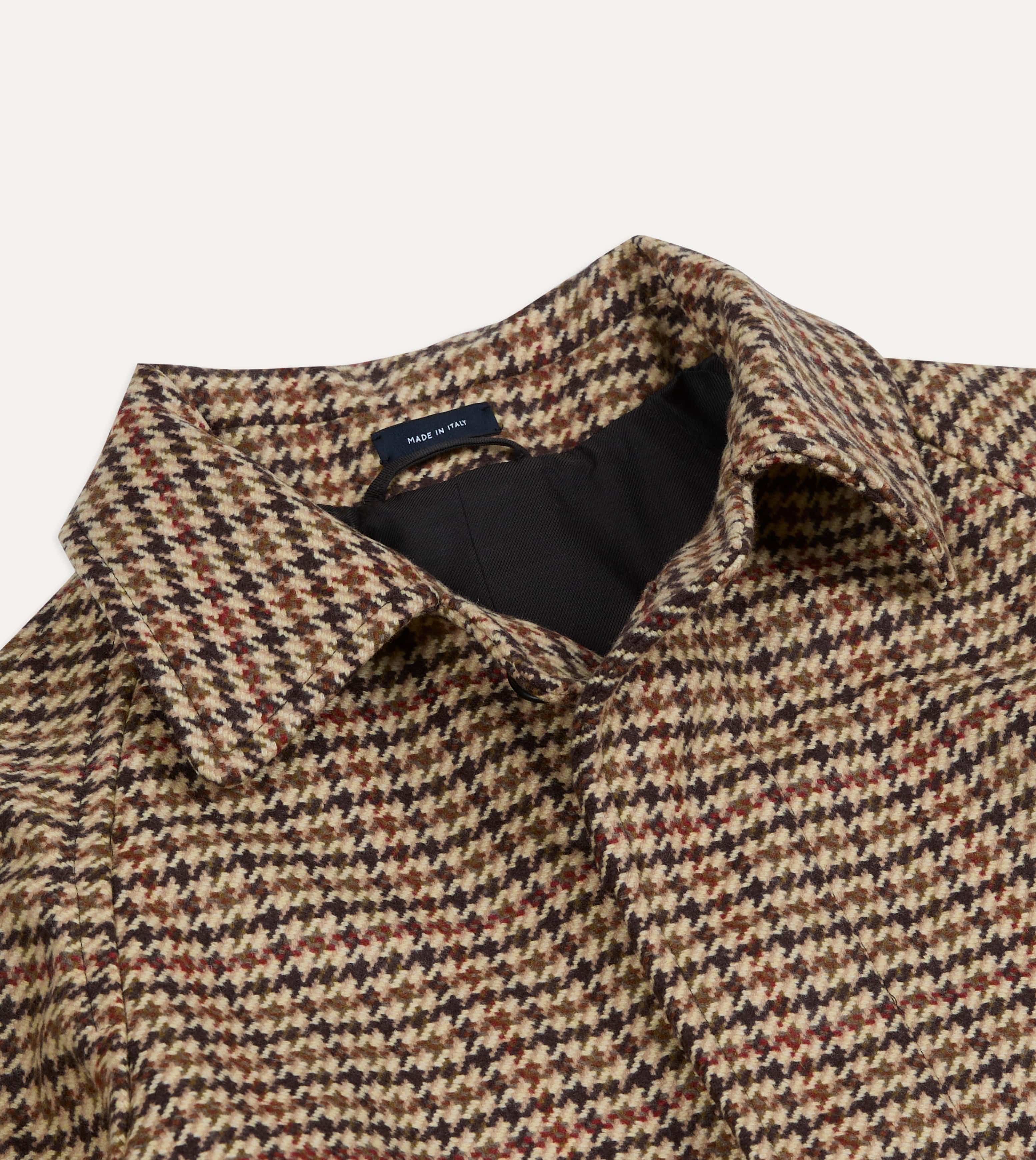 Brown Houndstooth Check Wool Raglan Coat – Drakes