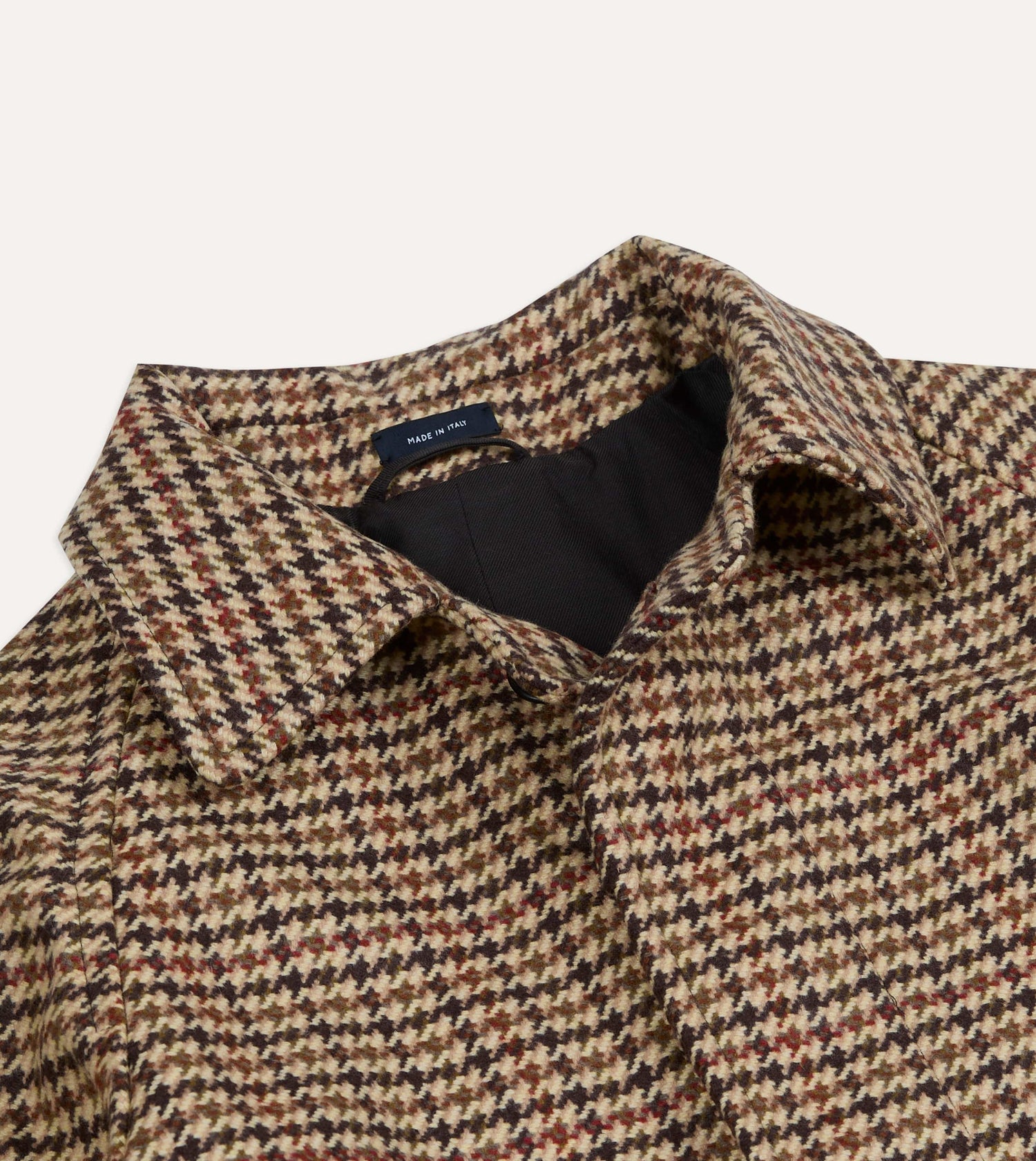 Brown Houndstooth Check Wool Raglan Coat