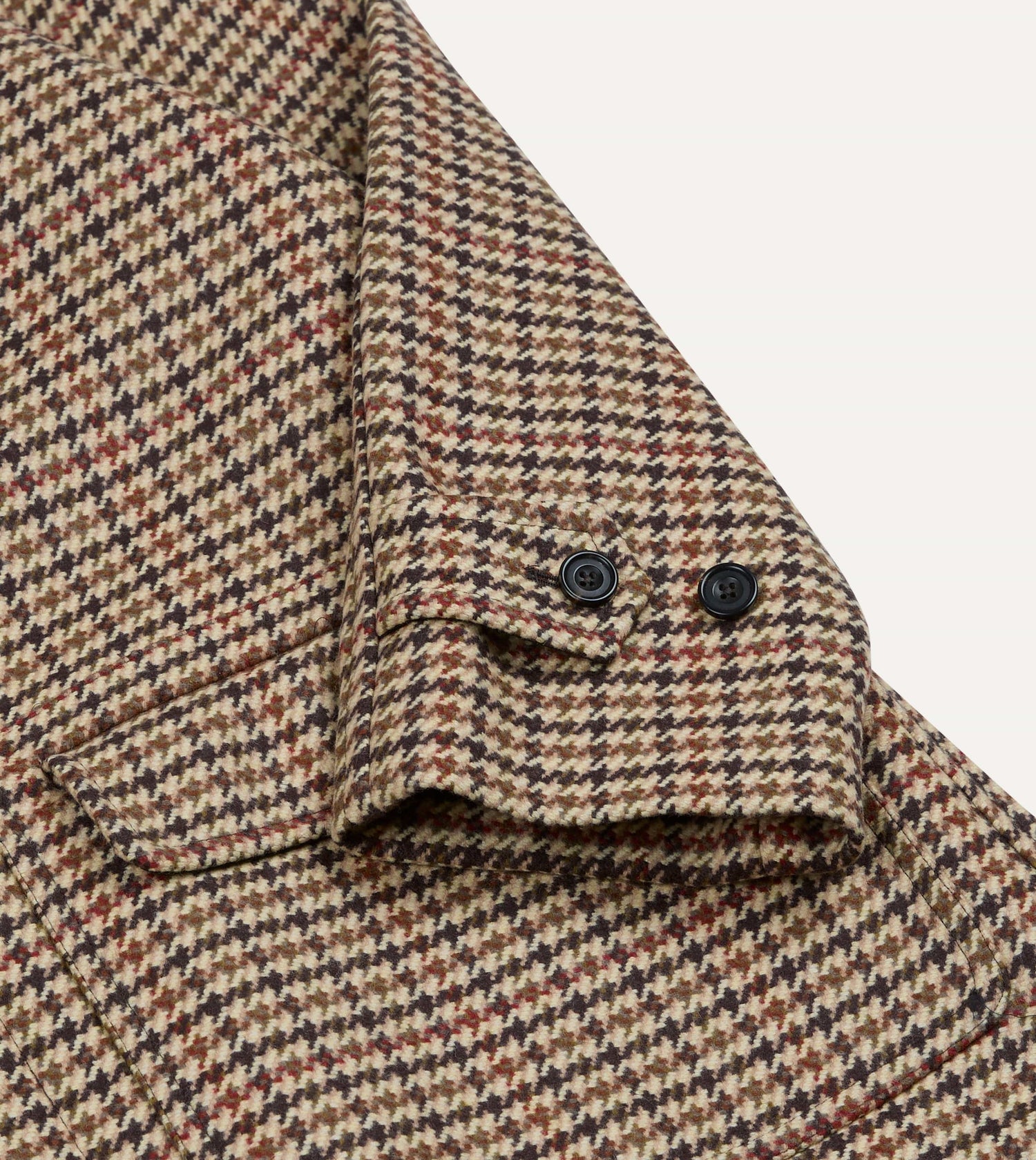 Brown Houndstooth Check Wool Raglan Coat
