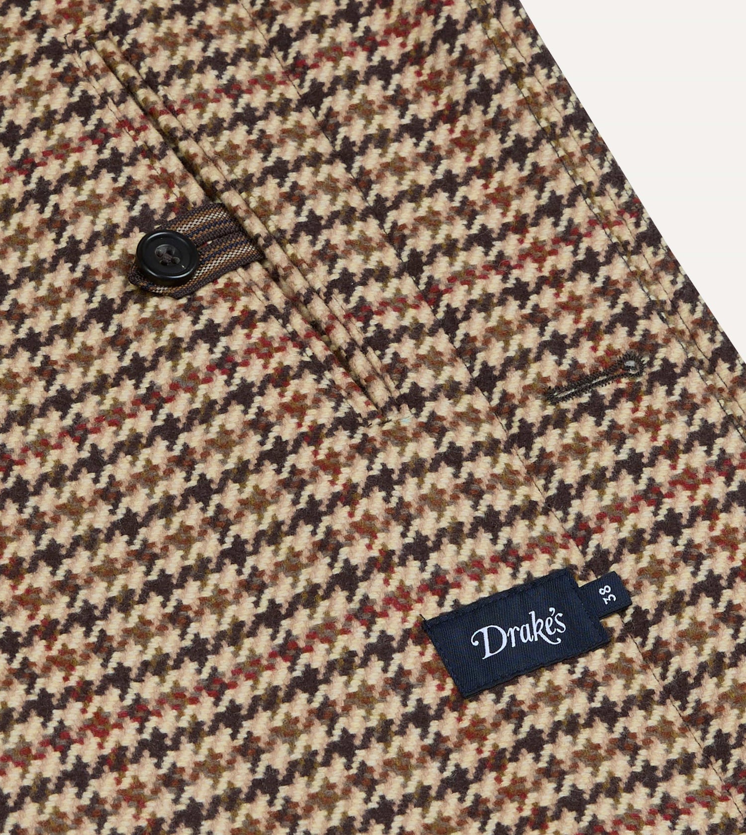 Brown Houndstooth Check Wool Raglan Coat