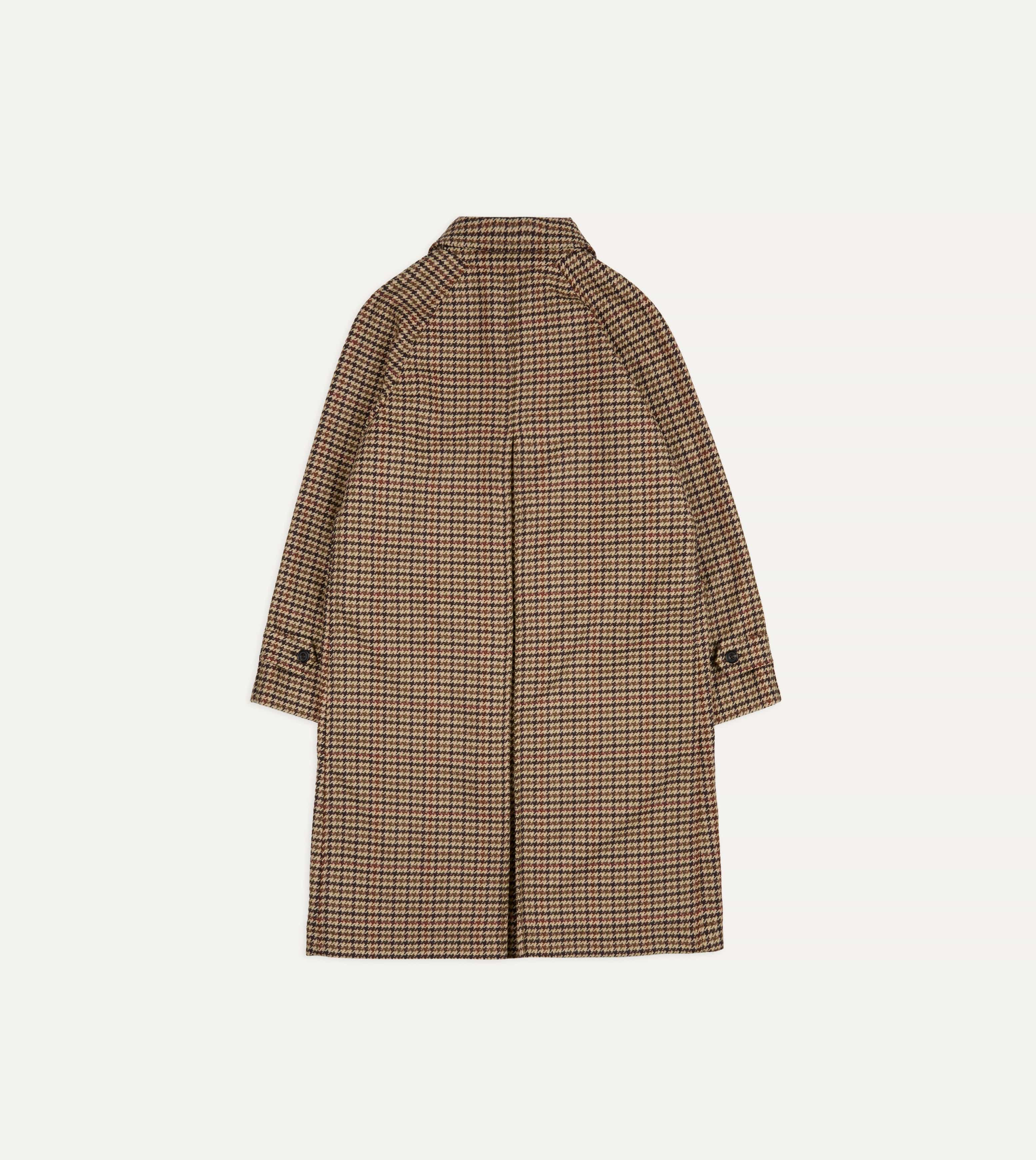 Brown Houndstooth Check Wool Raglan Coat