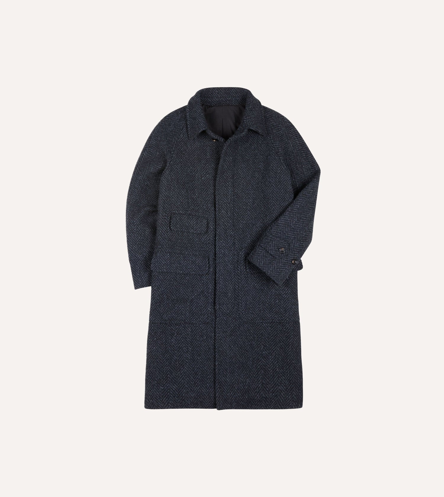 Dark Grey Herringbone Wool Raglan Coat