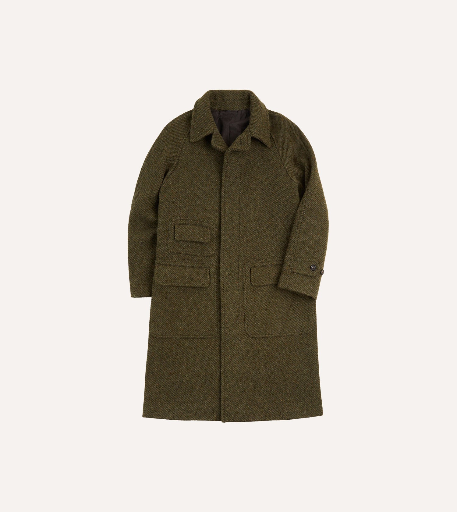 Green Donegal Wool Twill Raglan Coat