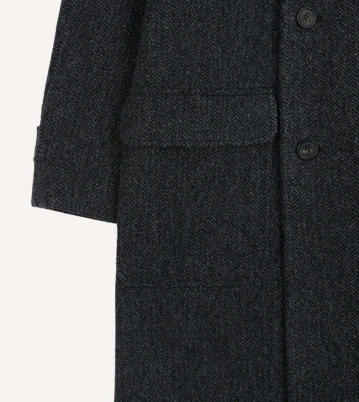 Grey Herringbone Wool Double-Breasted Raglan Coat