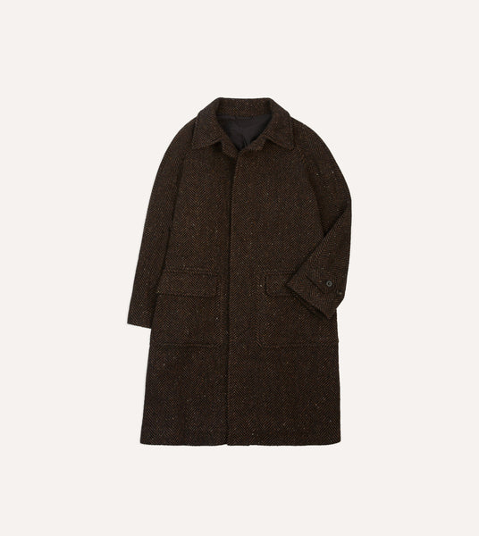 Brown Herringbone Wool Raglan Coat – Drakes