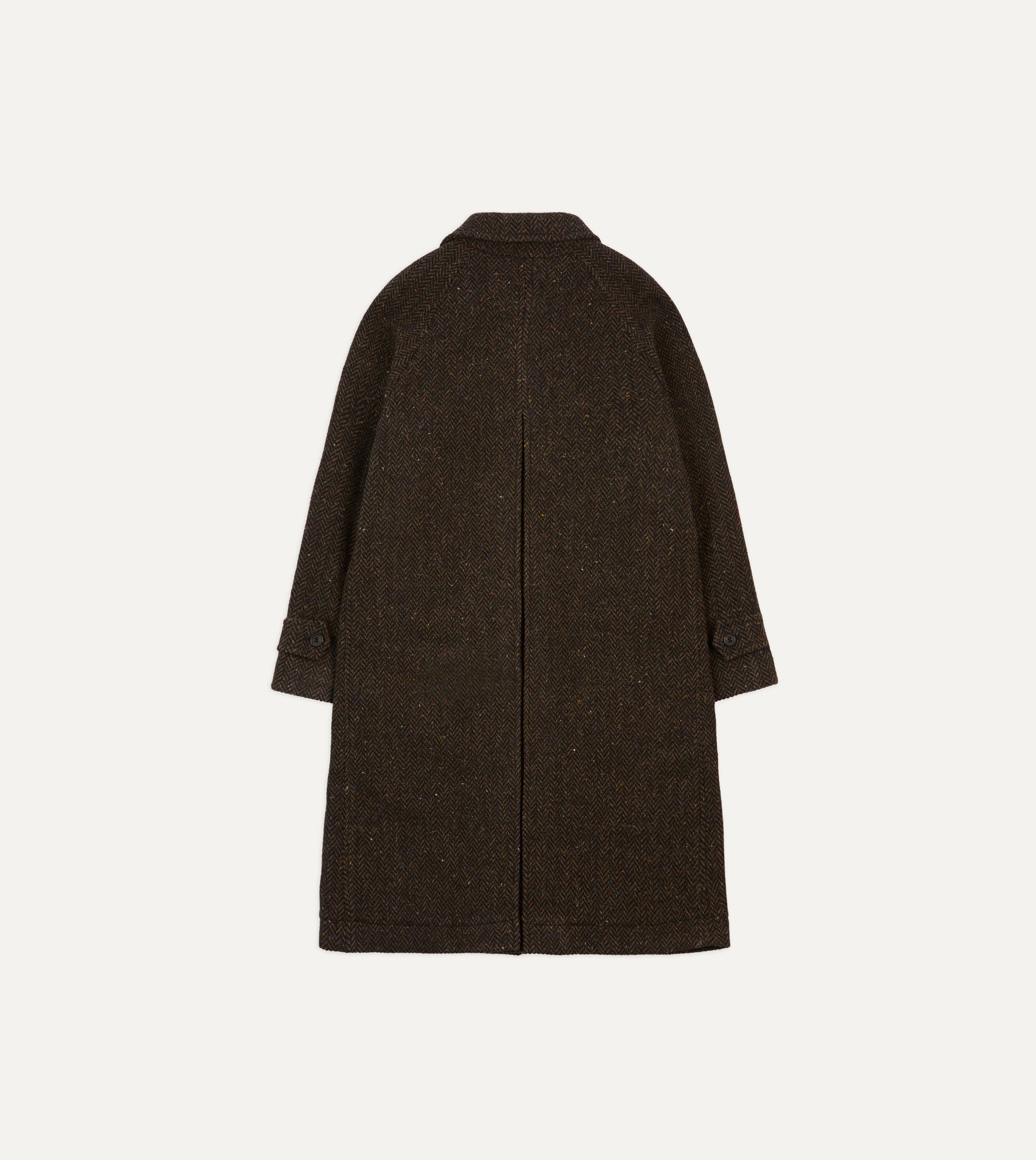 Brown Herringbone Wool Raglan Coat