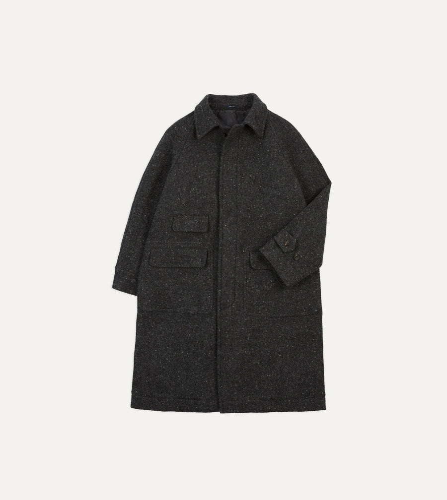 Grey Flecked Wool Raglan Coat