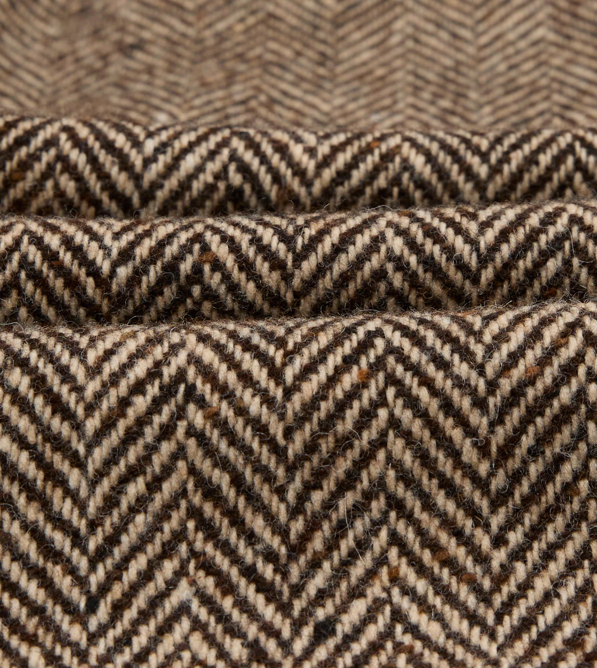 Brown Herringbone Wool Double-Breasted Raglan Coat