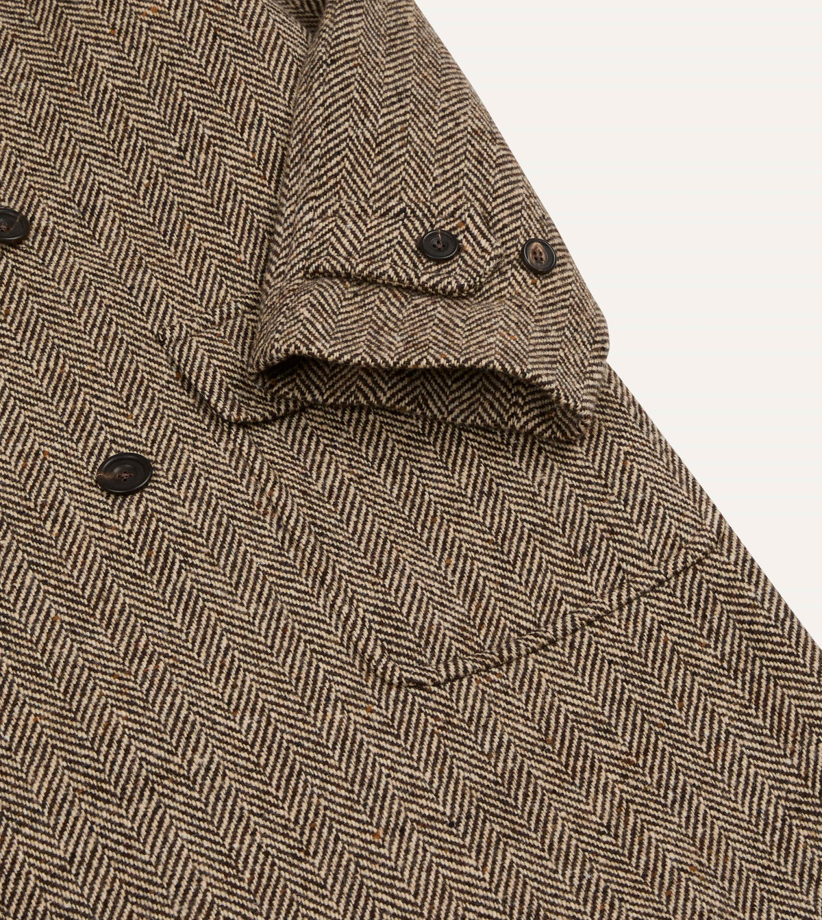 Brown Herringbone Wool Double-Breasted Raglan Coat