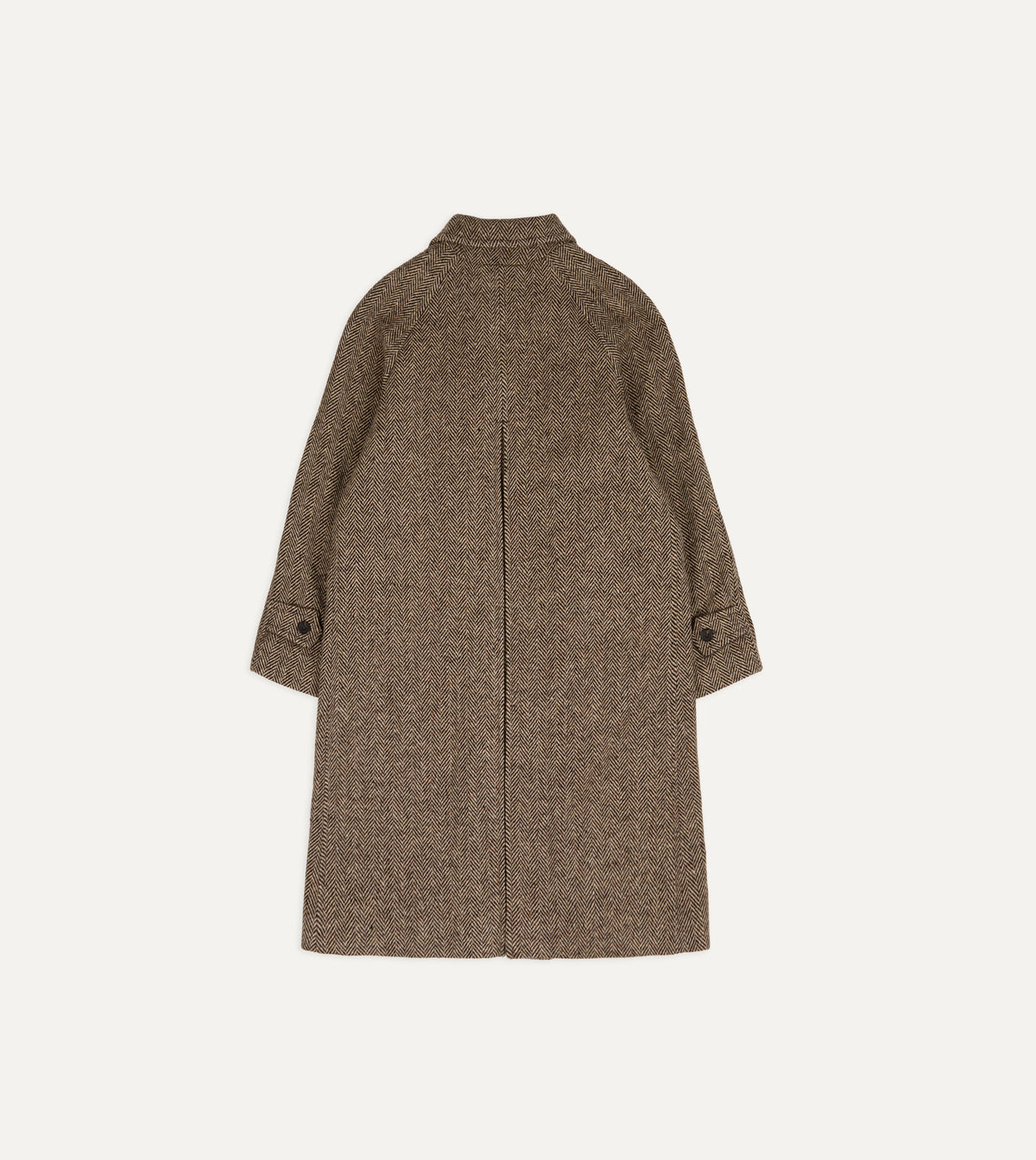 Brown Herringbone Wool Double-Breasted Raglan Coat