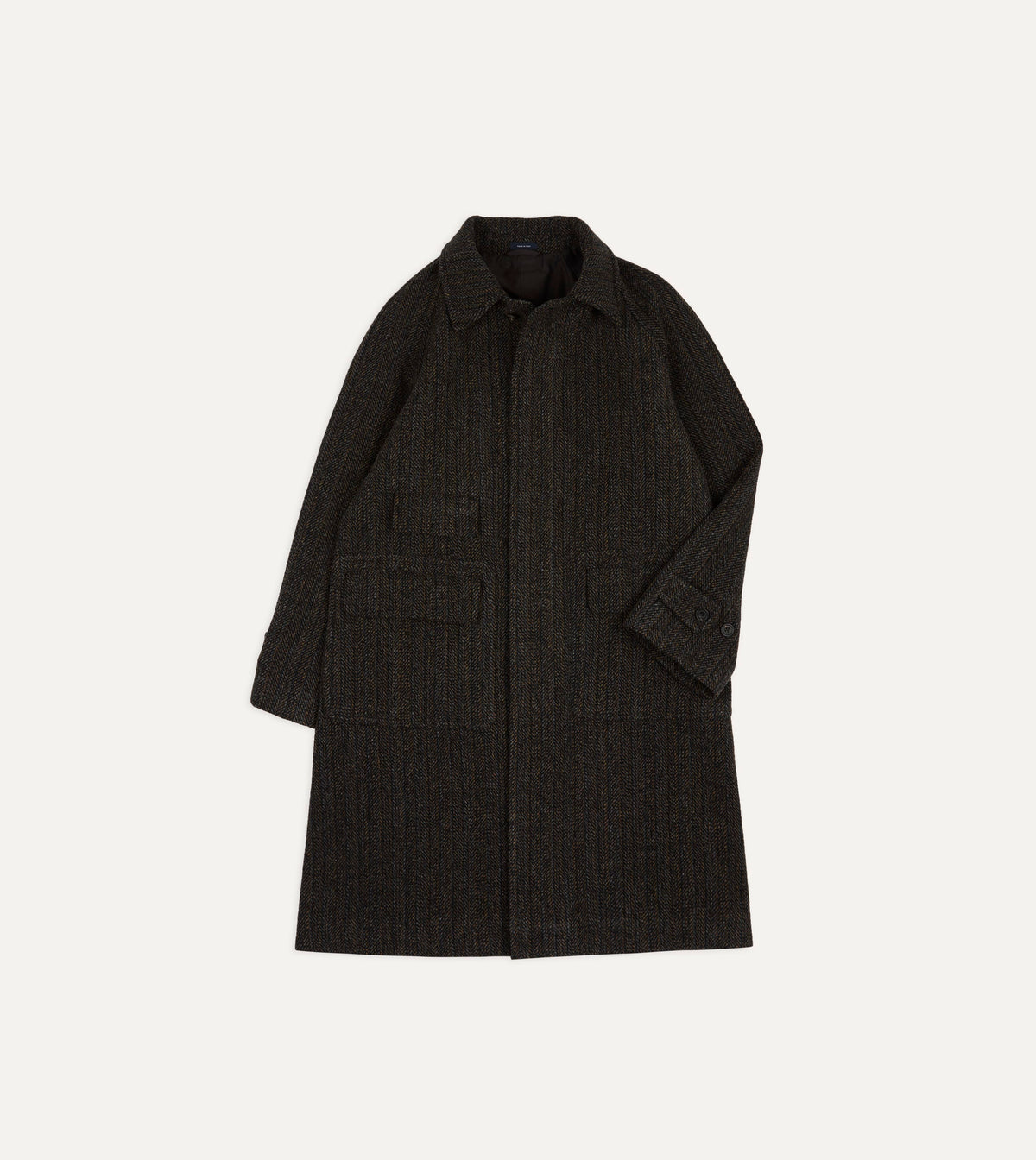 Grey Herringbone Wool Raglan Coat