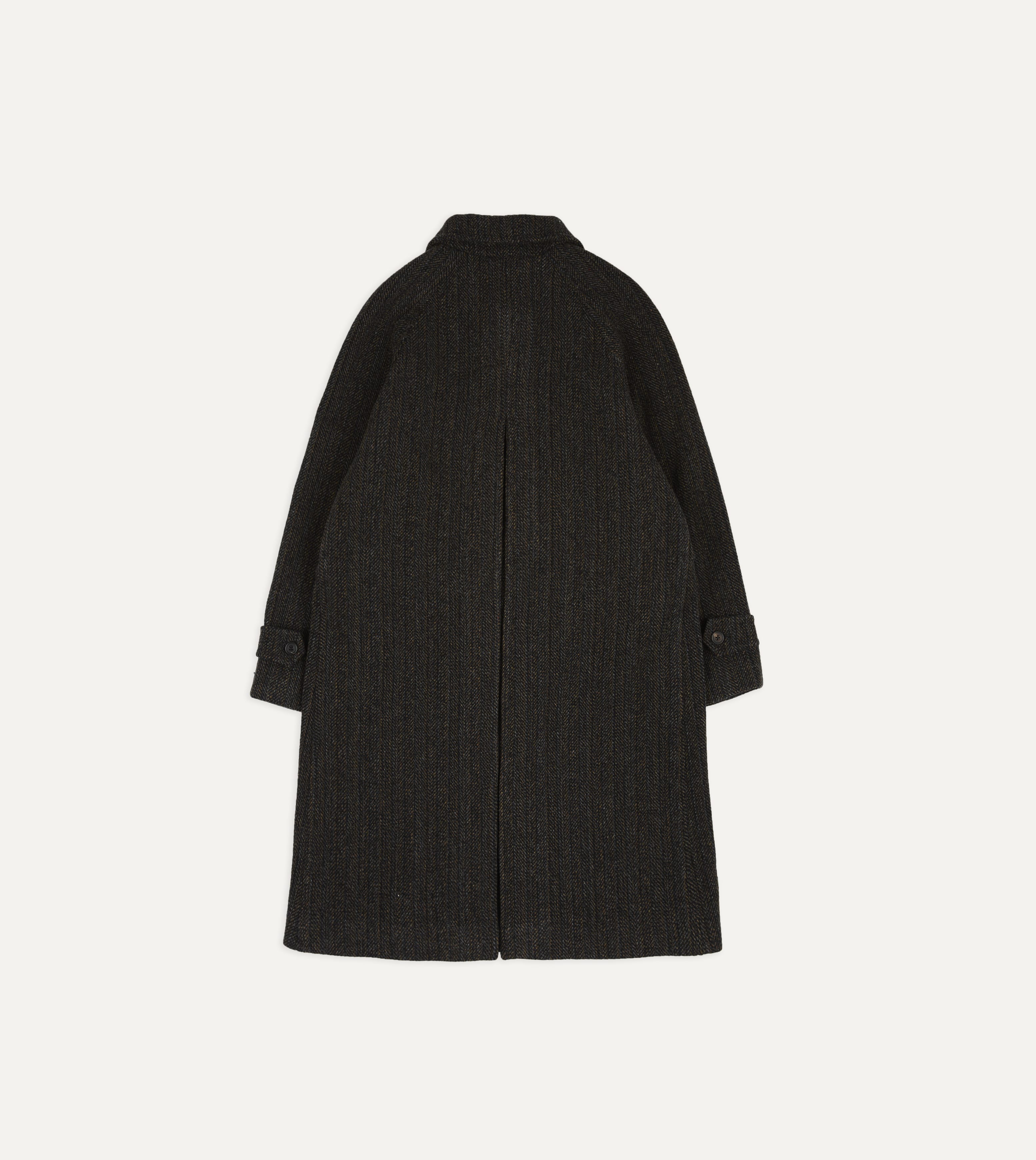 Grey Herringbone Wool Raglan Coat