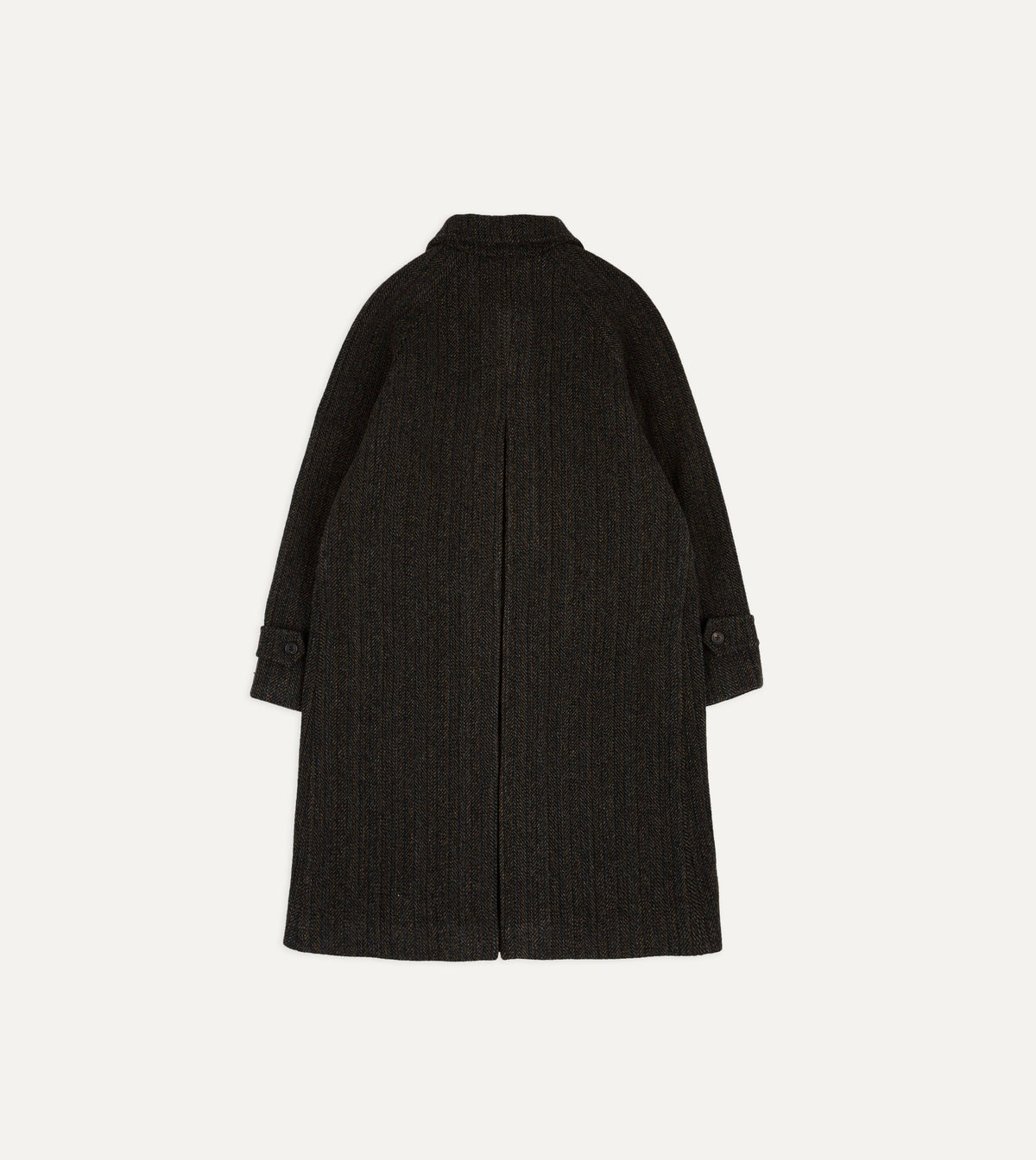 Grey Herringbone Wool Raglan Coat