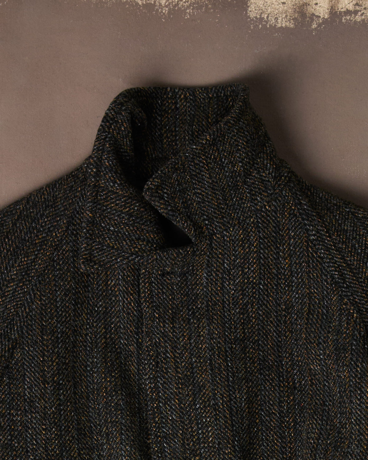 Grey Herringbone Wool Raglan Coat