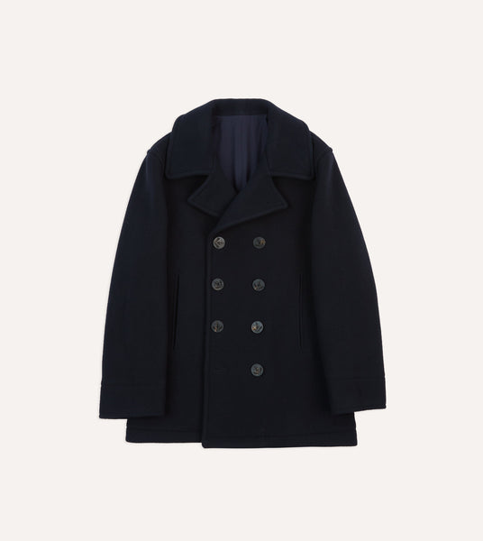 Navy Wool Double-Breasted Peacoat – Drakes