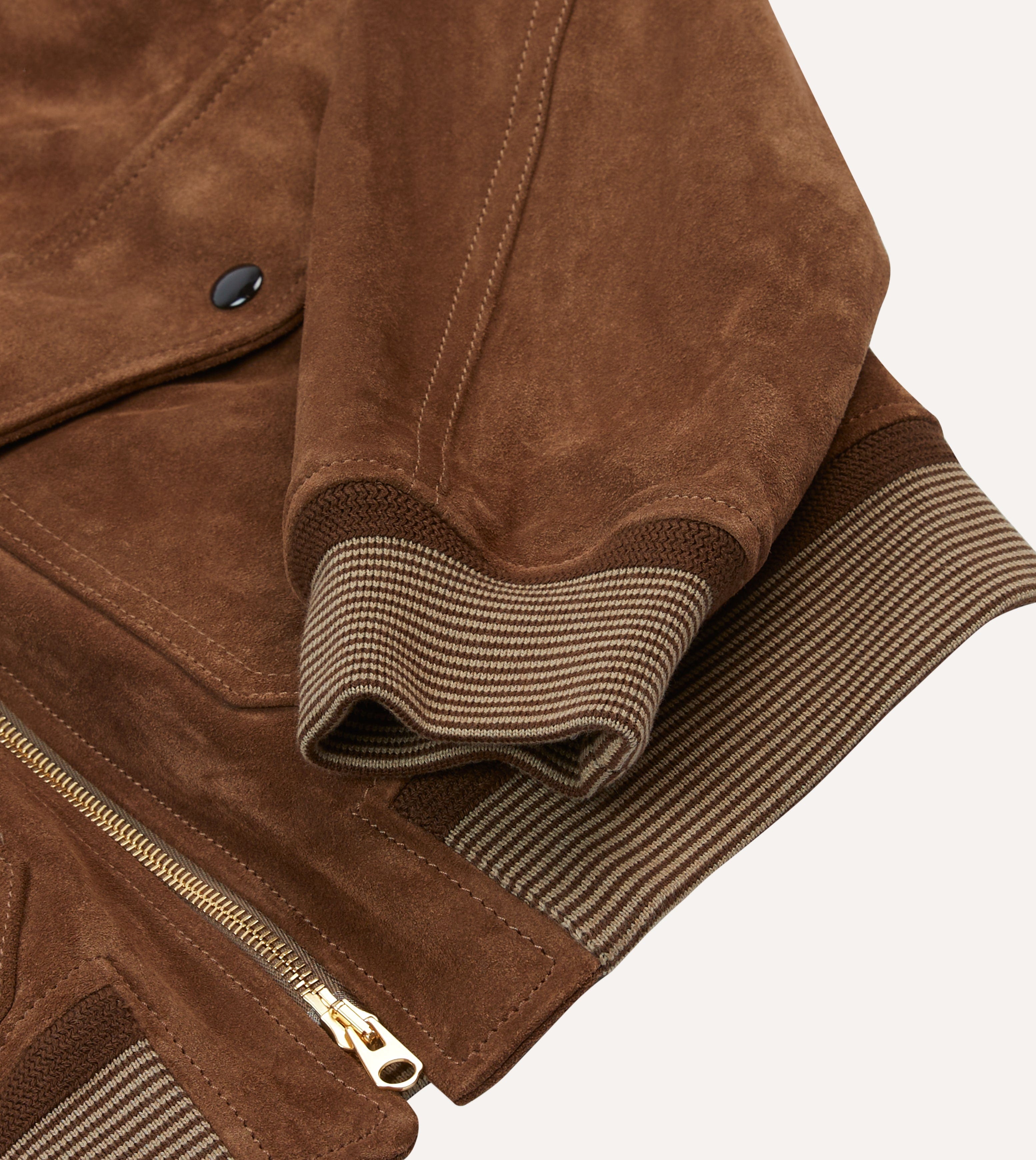 Tobacco Heavyweight Suede A-2 Bomber Jacket – Drakes