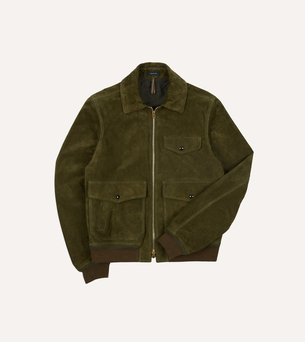 Green Heavyweight Suede A-2 Bomber Jacket – Drakes