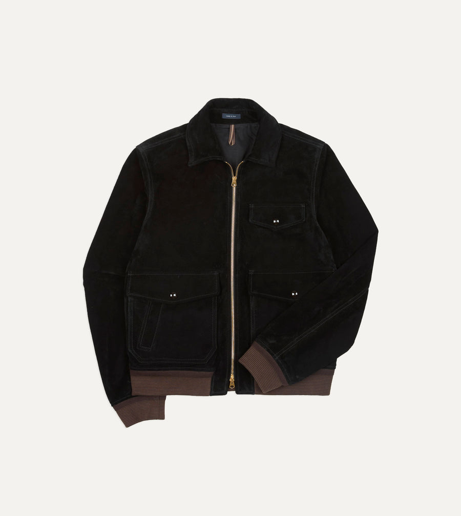 Black Heavyweight Suede A-2 Bomber Jacket