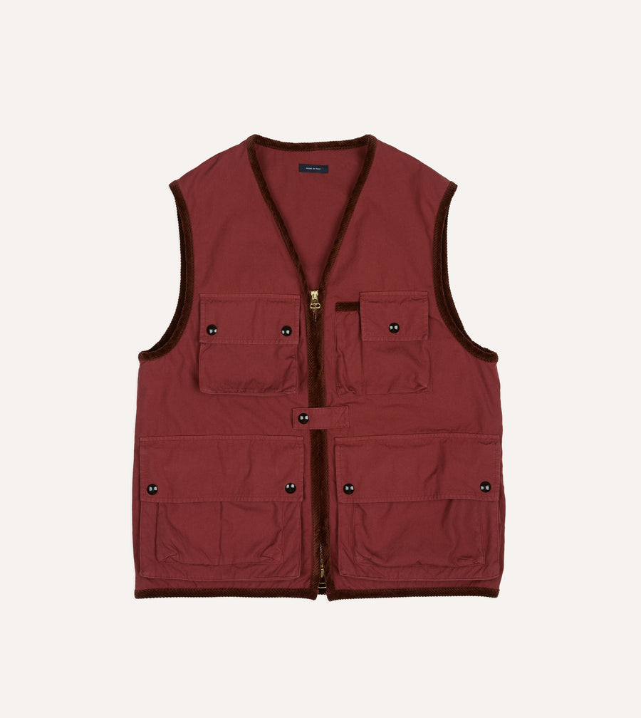 Washed Red Cotton Urban Safari Vest