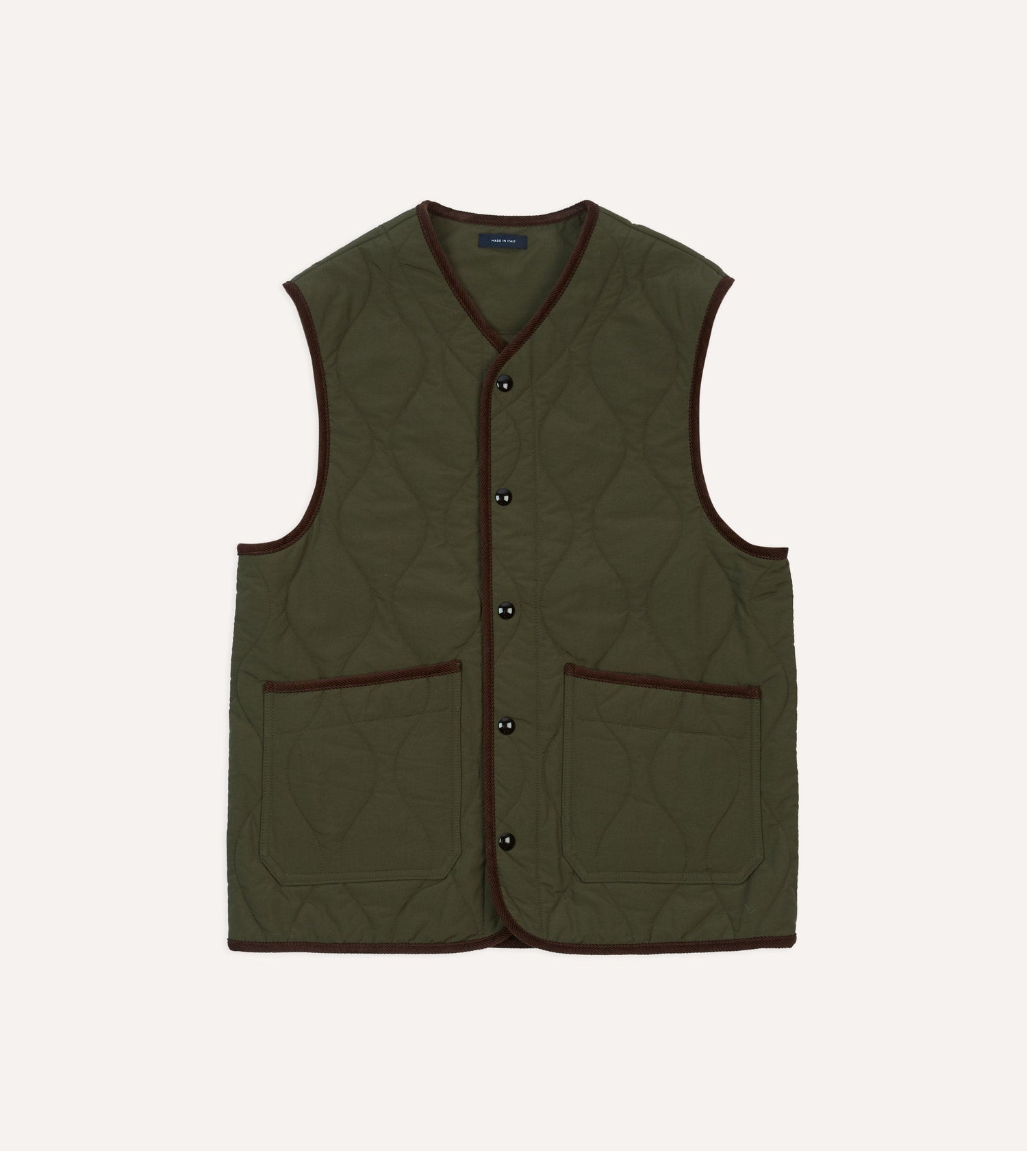 Olive Quilted Nylon Snap Vest