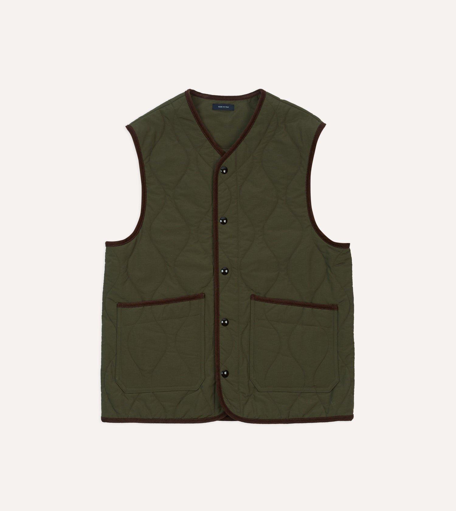 Olive Quilted Nylon Snap Vest – Drakes 
