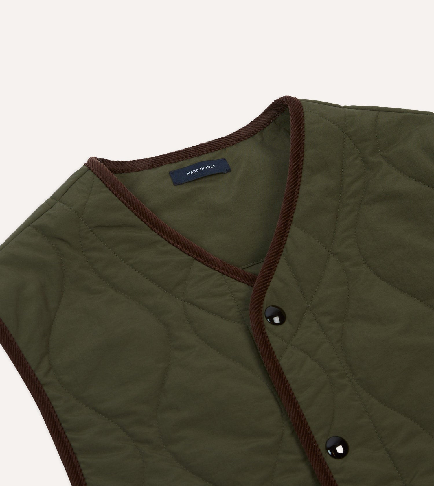 Olive Quilted Nylon Snap Vest – Drakes
