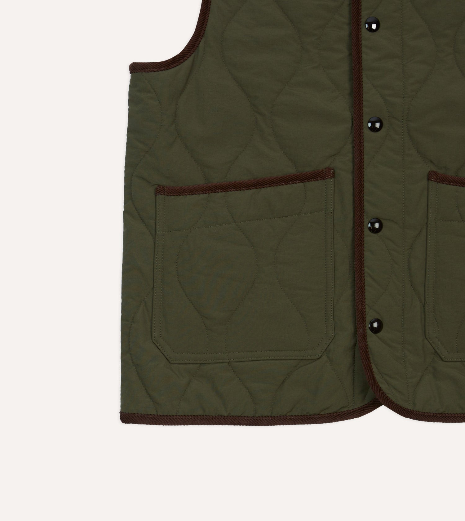 Olive Quilted Nylon Snap Vest – Drakes