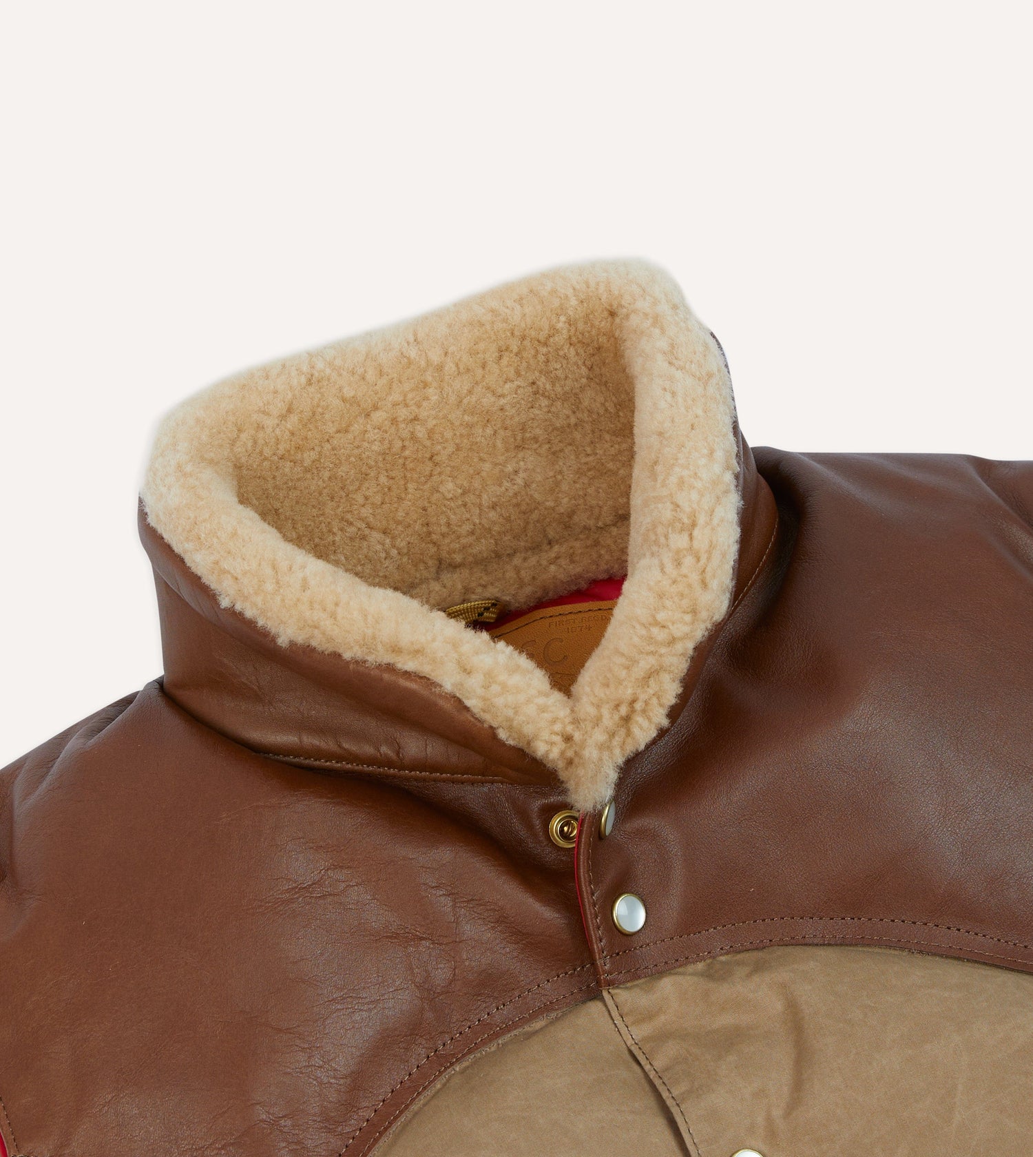 Rocky Mountain Featherbed for Drake's Brown Waxed Cotton Christy Down Vest with Shearling Collar