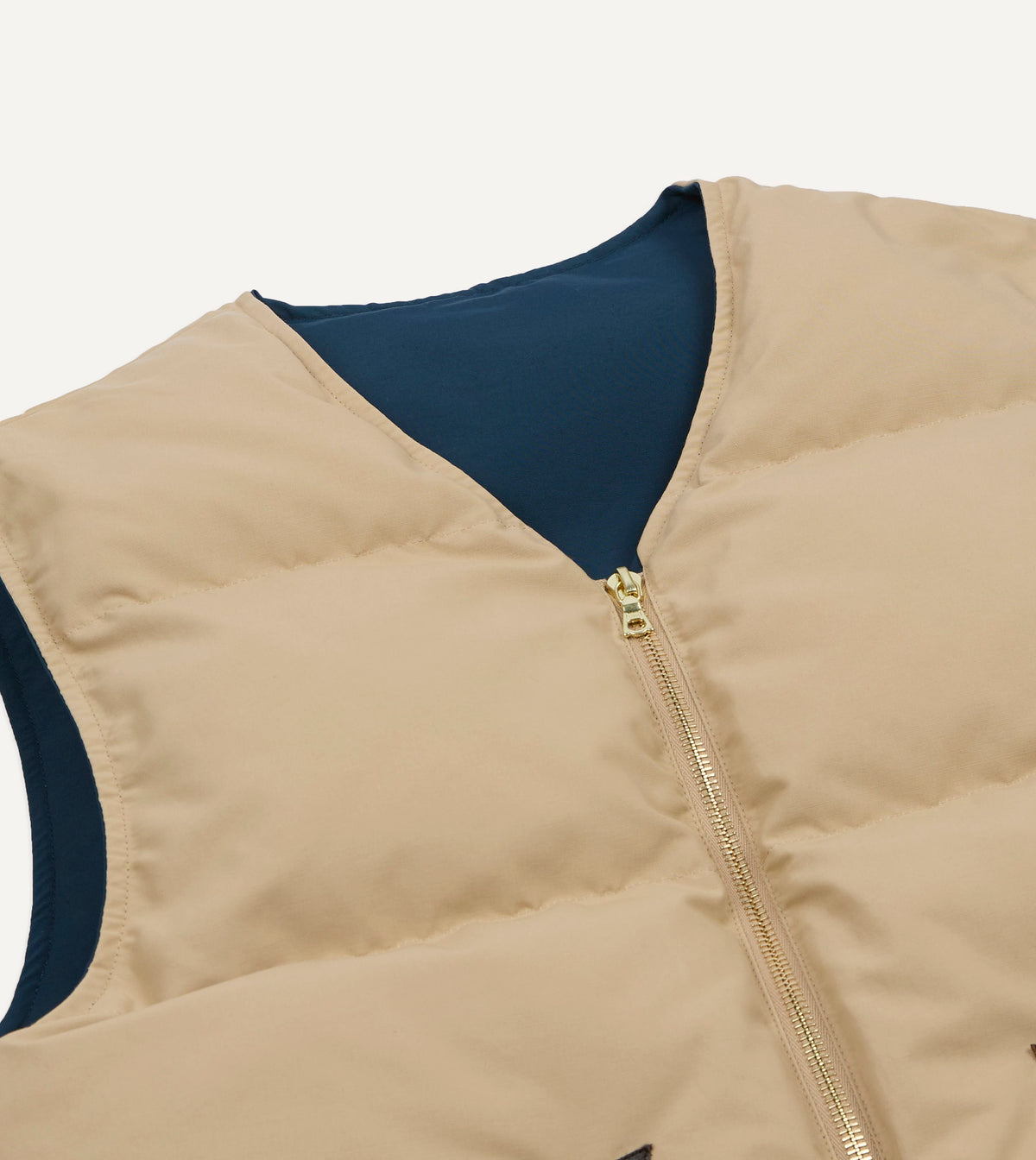 Blue and Ecru Cotton-Nylon Reversible Down Vest