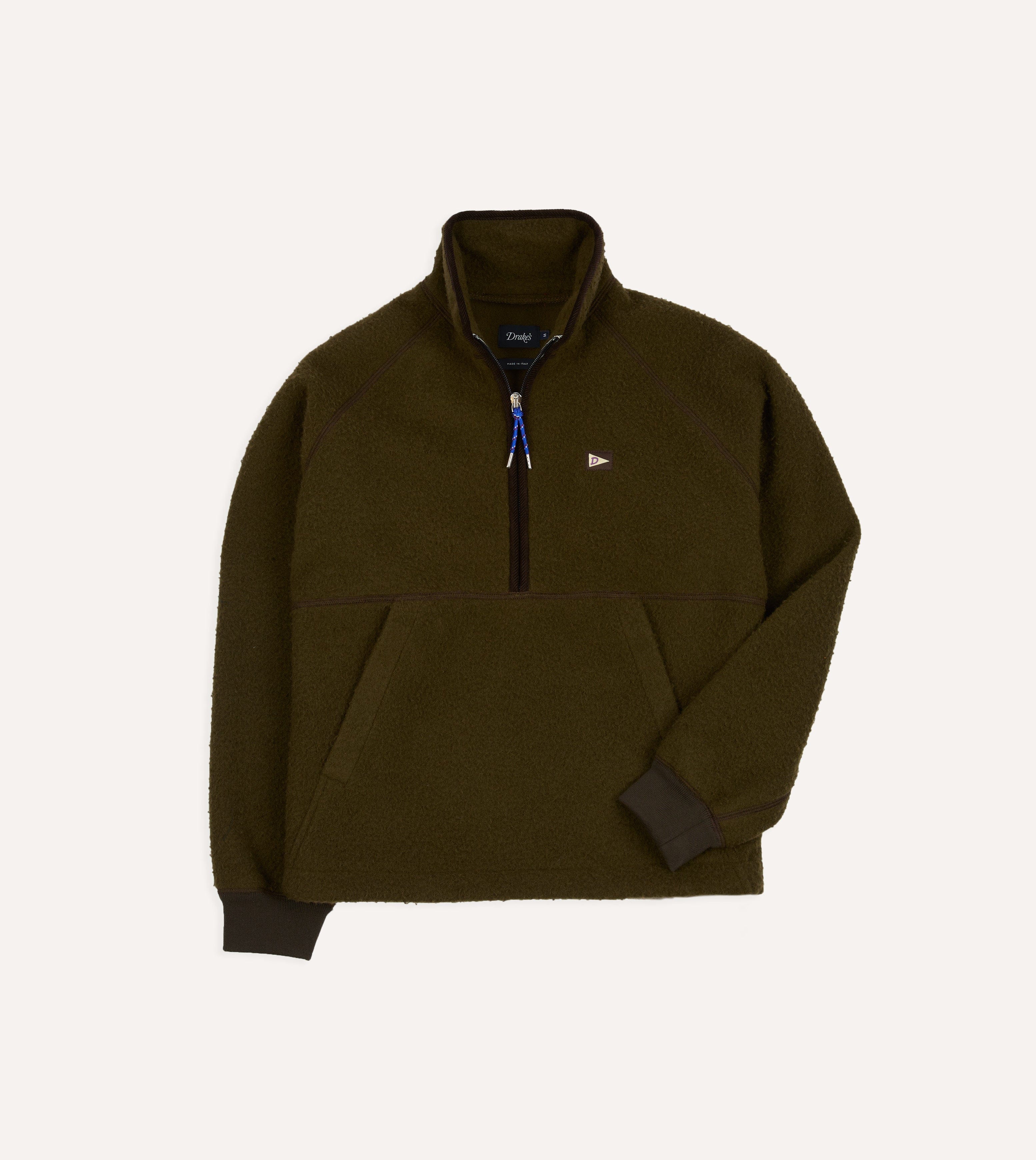 Olive Casentino Wool Half-Zip Pullover Fleece