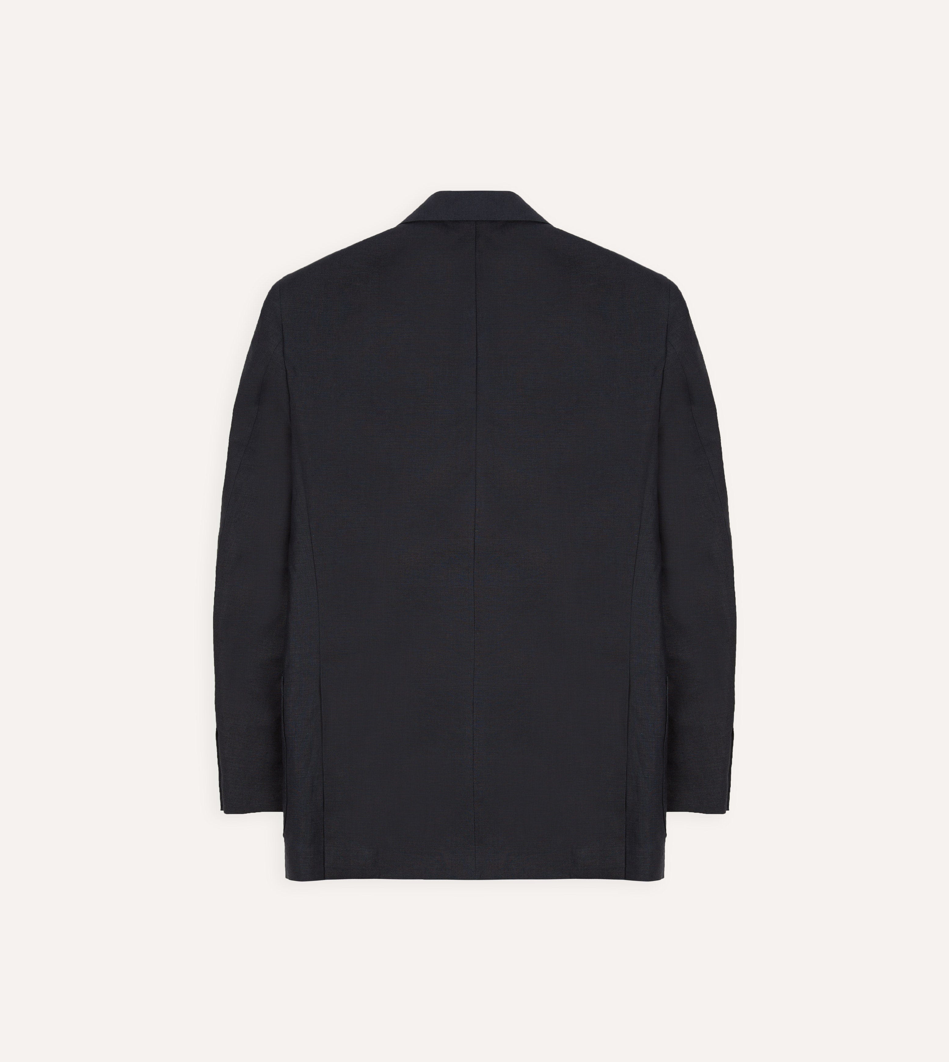Navy Linen Double-Breasted Tailored Jacket