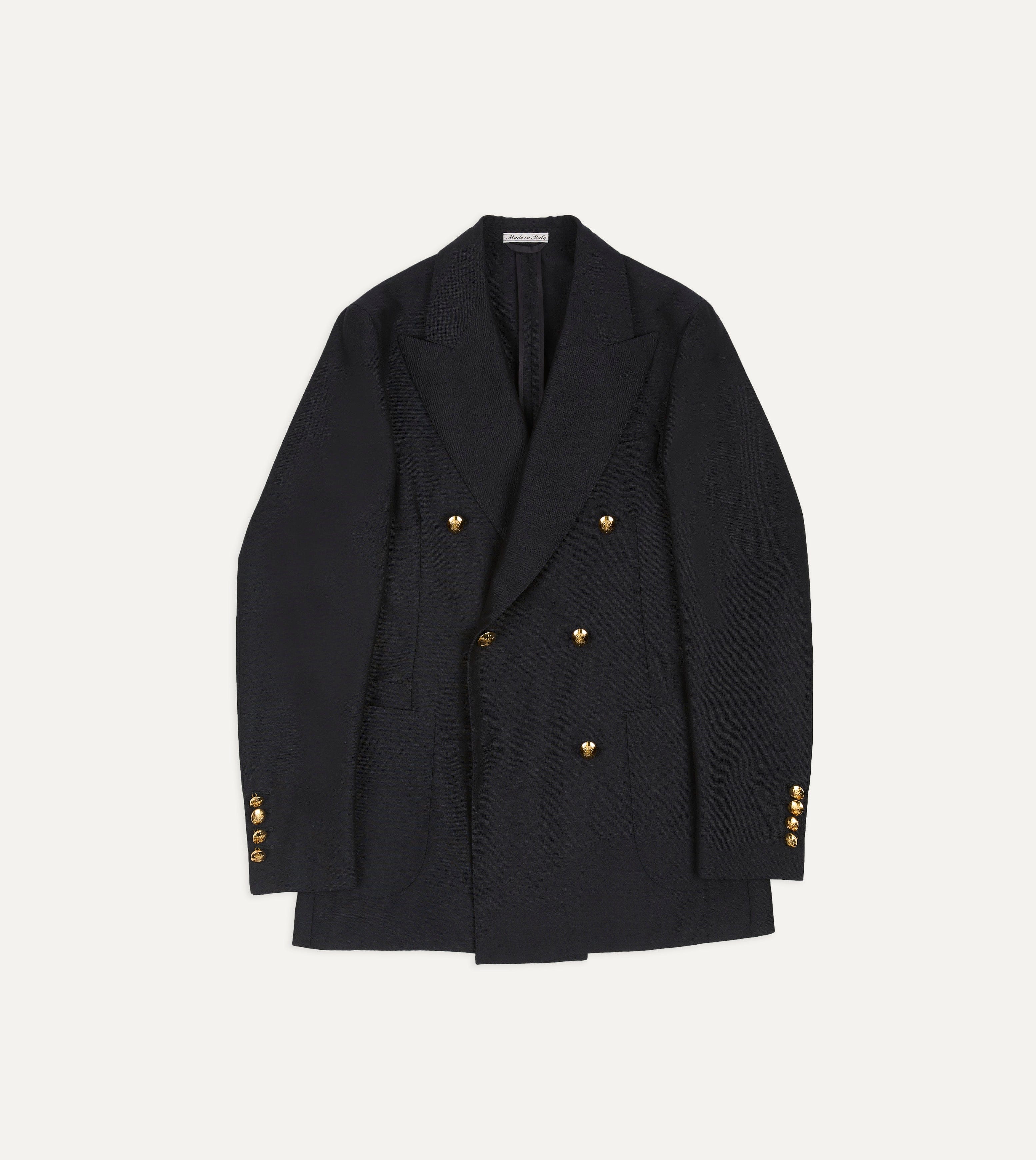 Navy Wool-Mohair Double-Breasted Travel Blazer