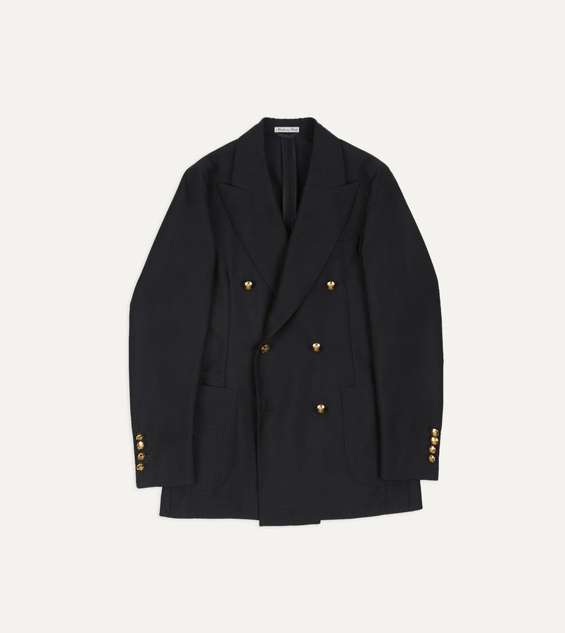 Navy Wool-Mohair Double-Breasted Travel Blazer