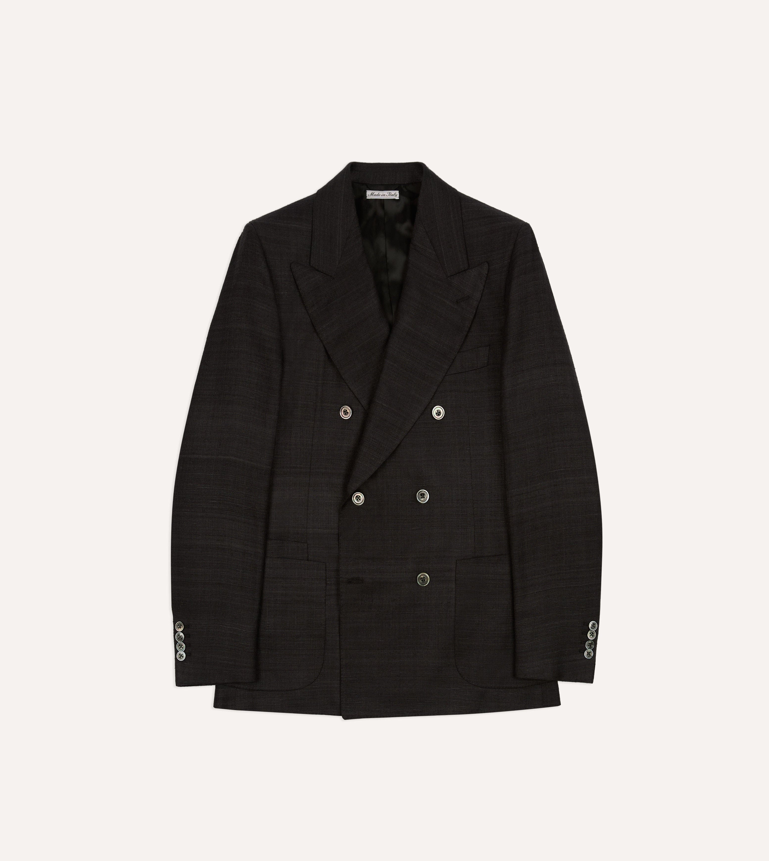 Black Tussah Silk Double-Breasted Evening Jacket