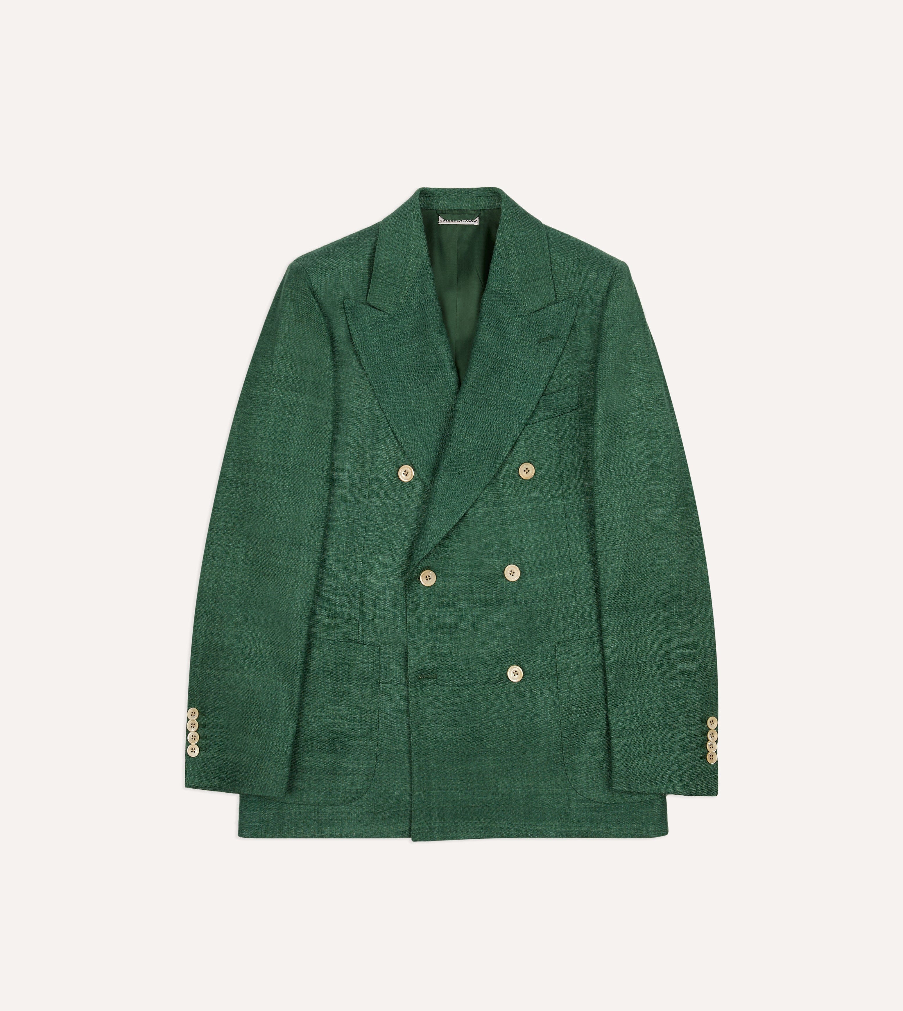 Green Tussah Silk Double-Breasted Evening Jacket
