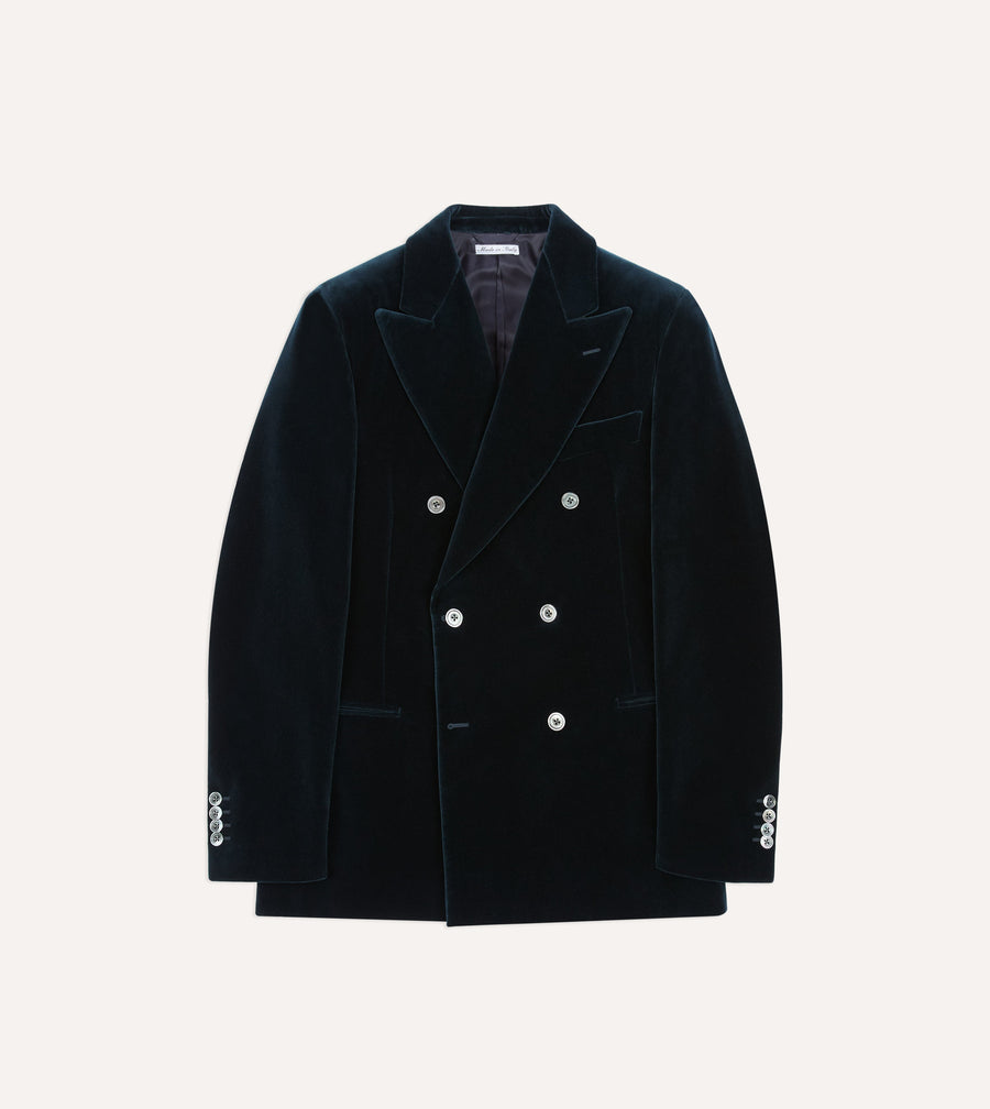 Navy Velvet Double-Breasted Blazer