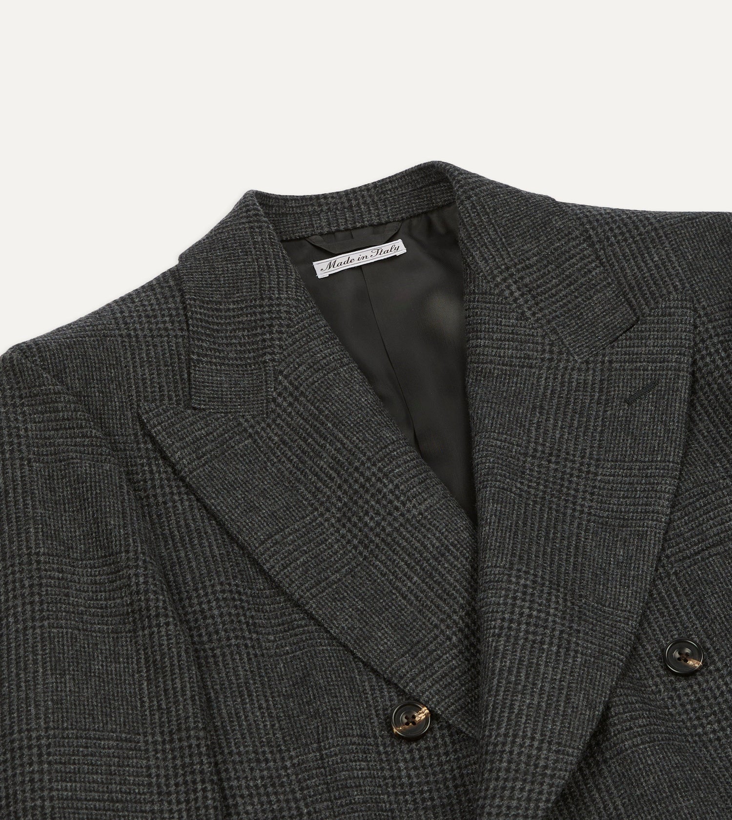 Grey Prince of Wales Check Wool Flannel Double-Breasted Tailored Jacket