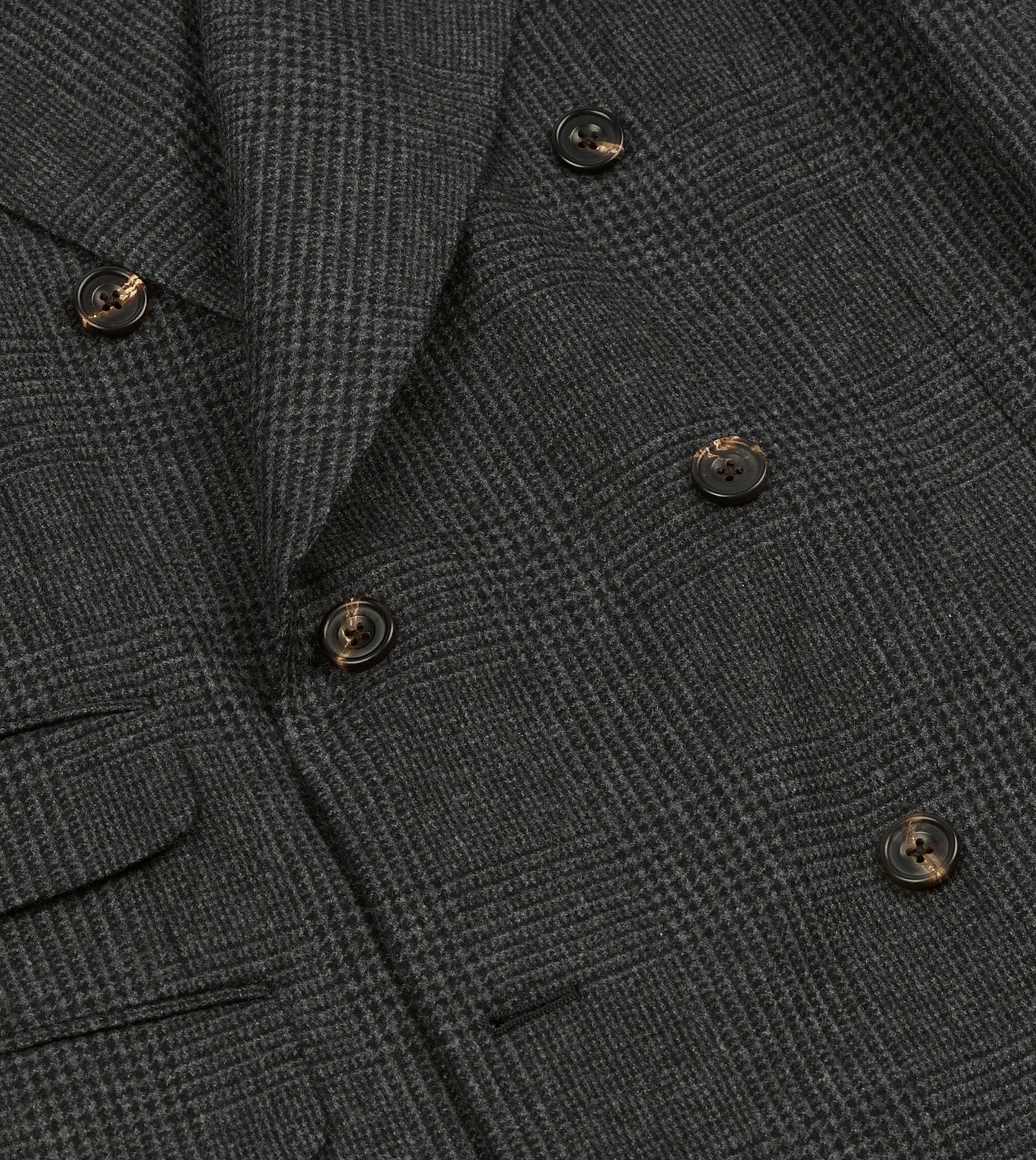 Grey Prince of Wales Check Wool Flannel Double-Breasted Tailored Jacket