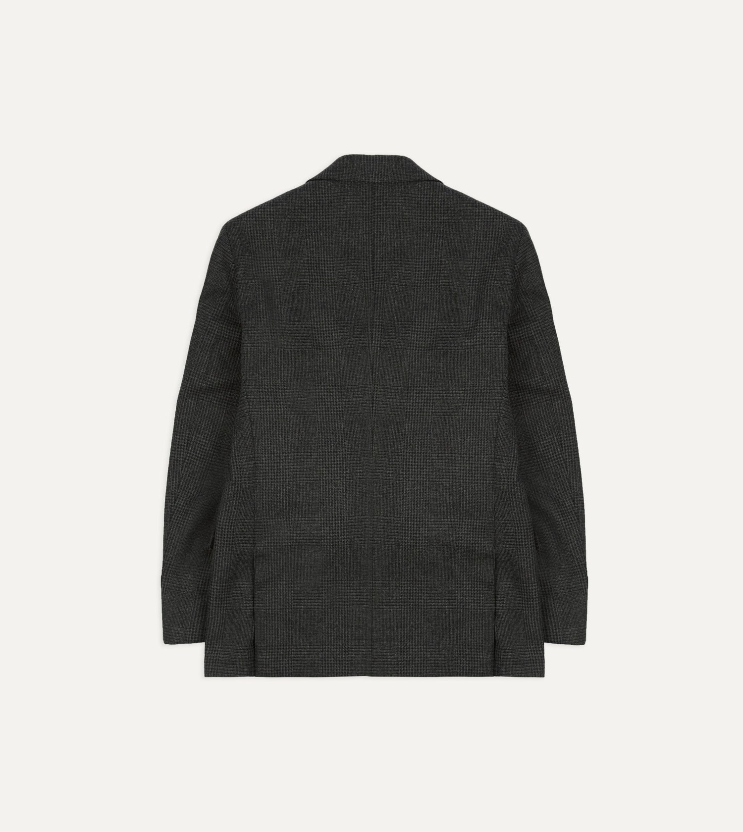 Grey Prince of Wales Check Wool Flannel Double-Breasted Tailored Jacket