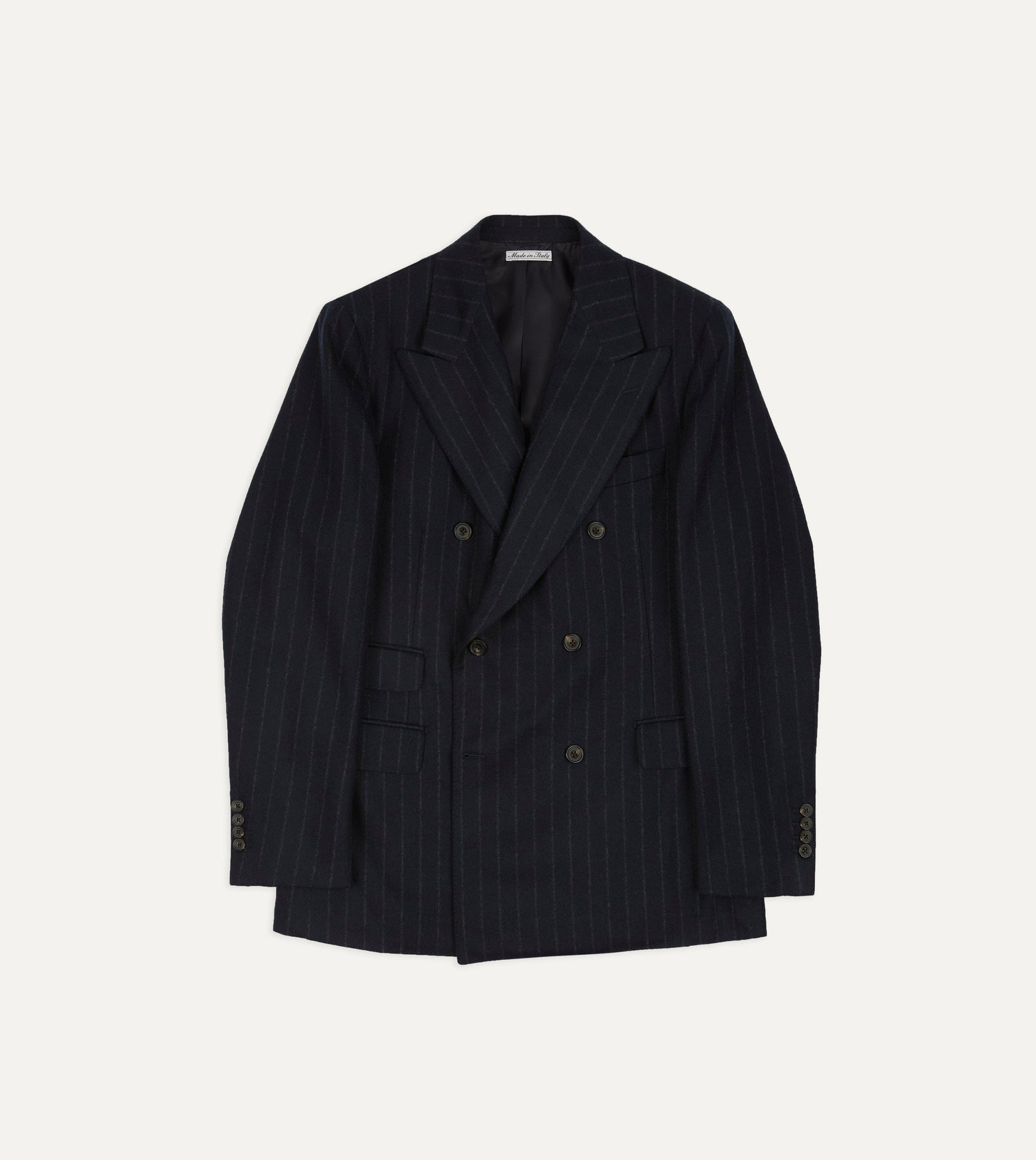 Navy Chalkstripe Wool Flannel Double-Breasted Tailored Jacket