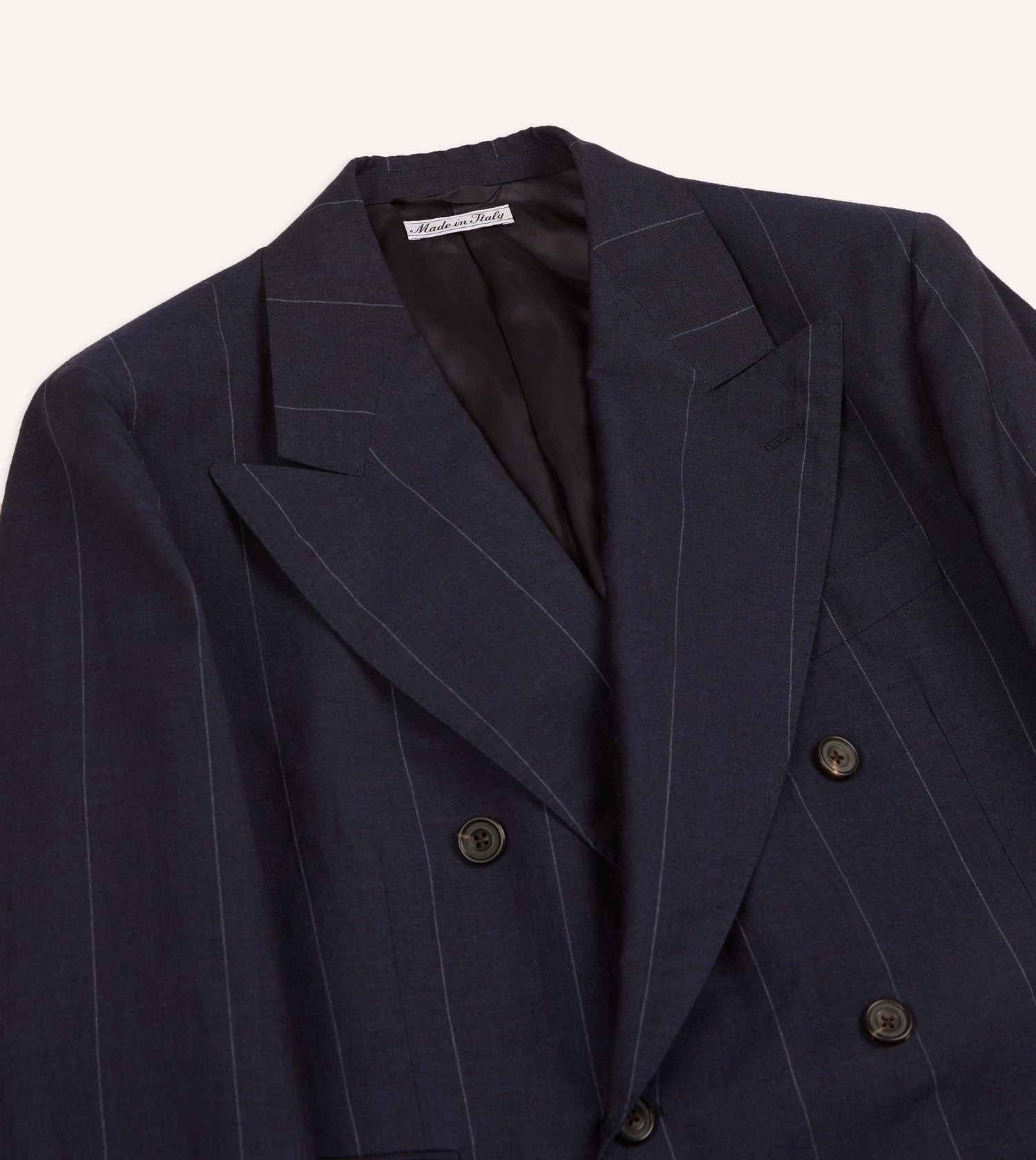 Navy Pinstripe Wool-Linen Double-Breasted Tailored Jacket