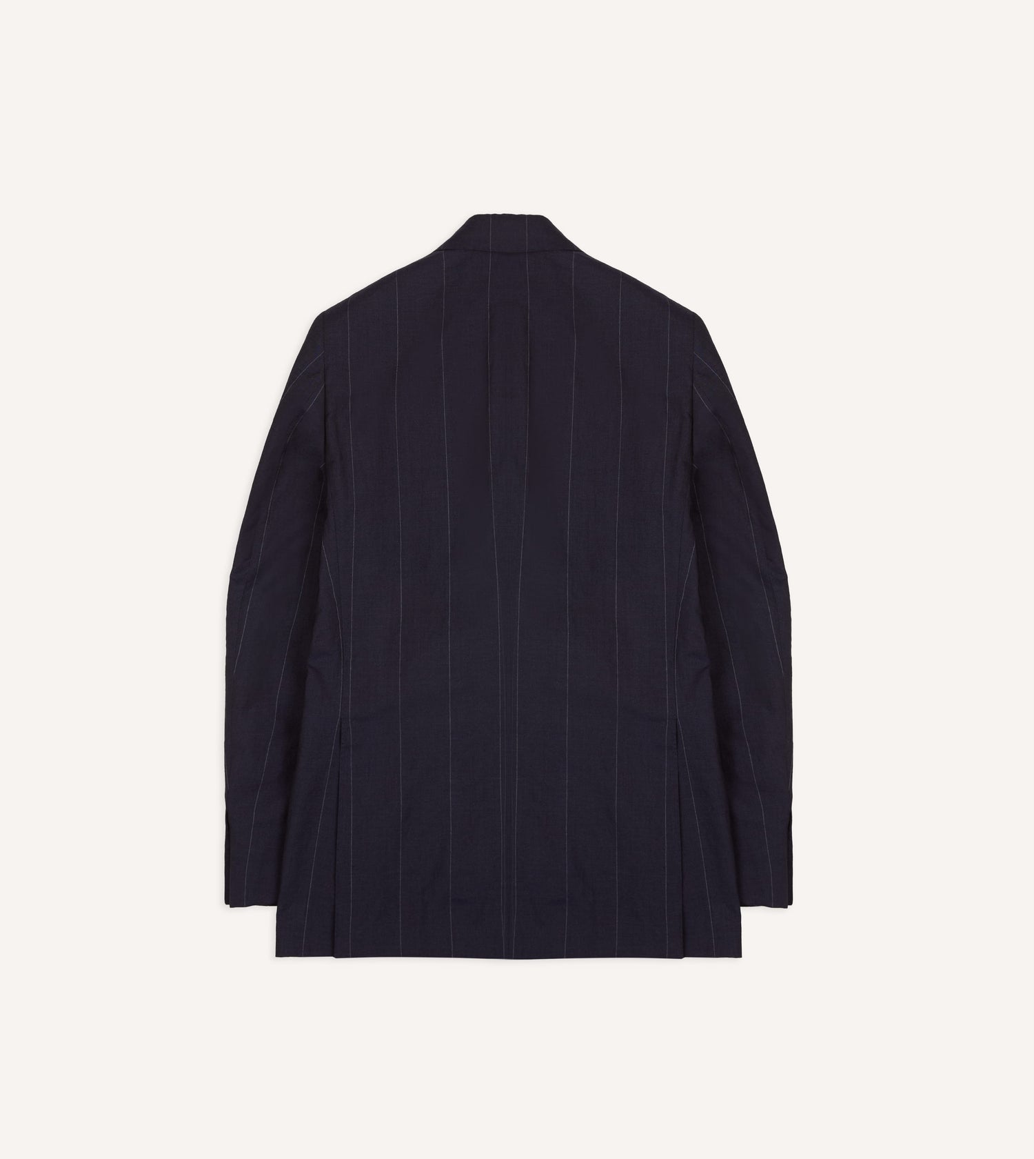Navy Pinstripe Wool-Linen Double-Breasted Tailored Jacket