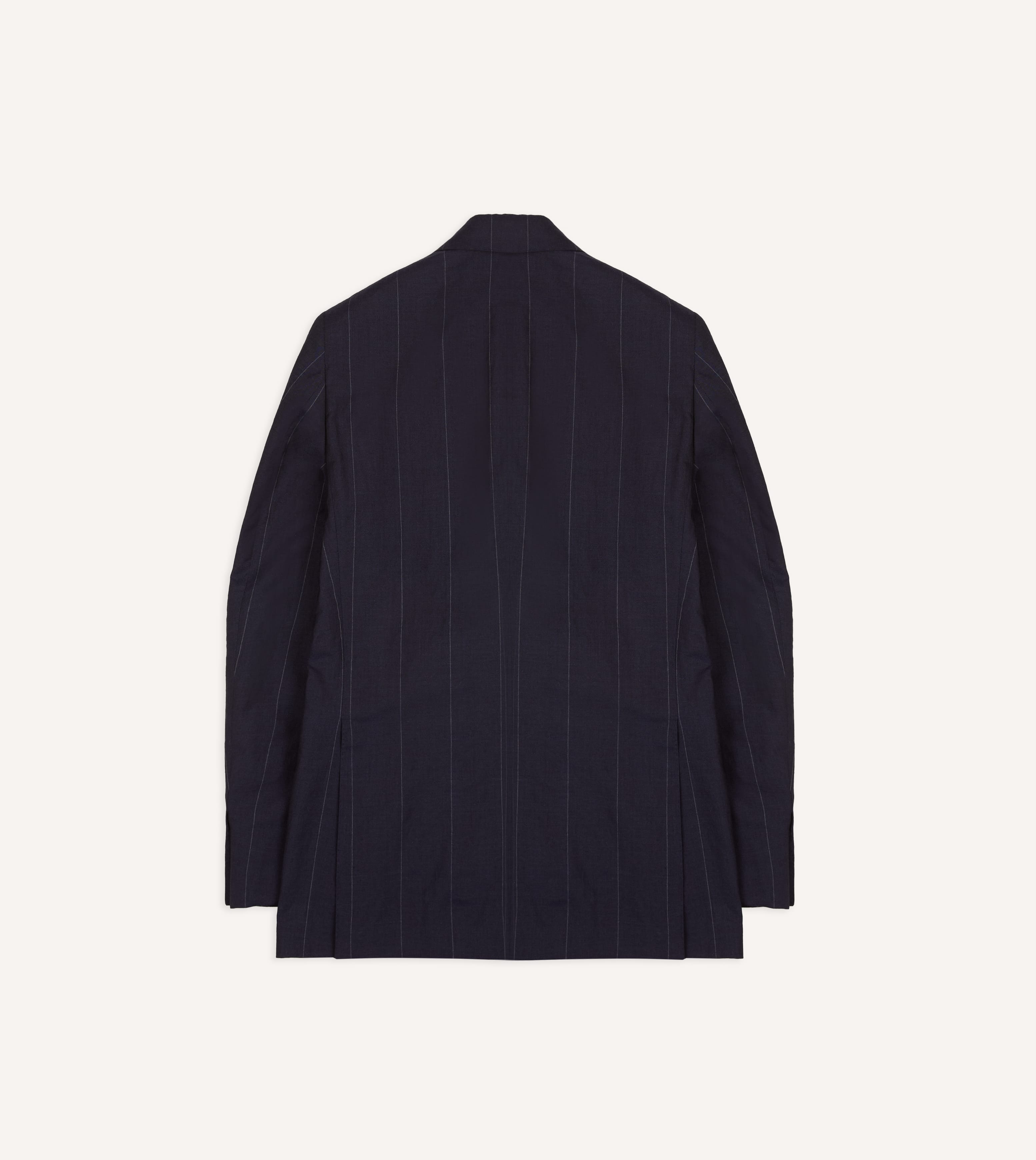 Navy Pinstripe Wool-Linen Double-Breasted Tailored Jacket